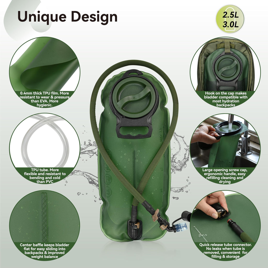 MARCHWAY 2L/2.5L/3L TPU Hydration Bladder, Ultra Durable Water Reservoir Bag with Insulated Tube for Hydration Pack for Cycling, Hiking, Running, Climbing, Biking