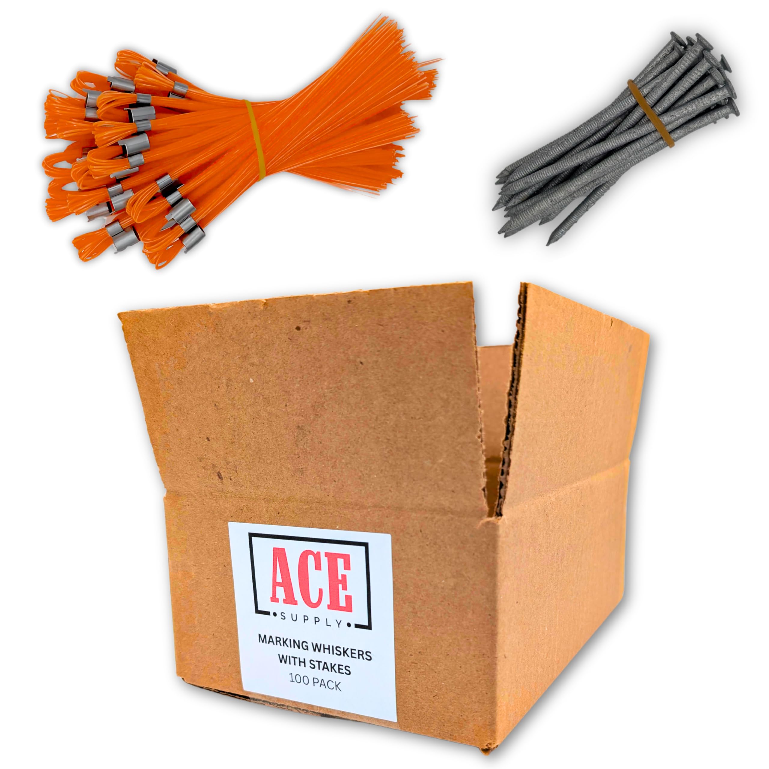 Blue Marking Whiskers With Stakes - 25 Pack - Durable Marking Whisker Set - Use Survey Whiskers As Ground Markers, Construction Markers, Or Trail Markers