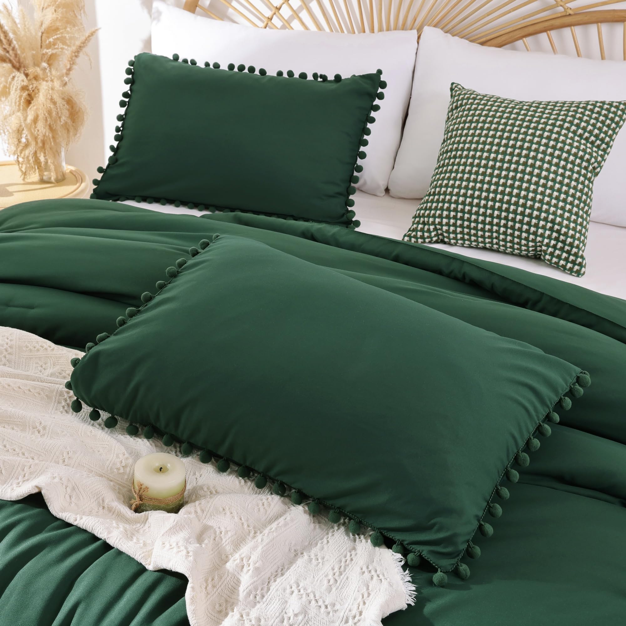 YIRDDEO Twin Comforter Set - Comforter Twin Size Bed with Ball Pom Fringe, Soft Bedding Set for All Seasons - 2 Pieces, 1 Comforter (66"x90") & 1 Pillow Sham(20"x26"), Beige