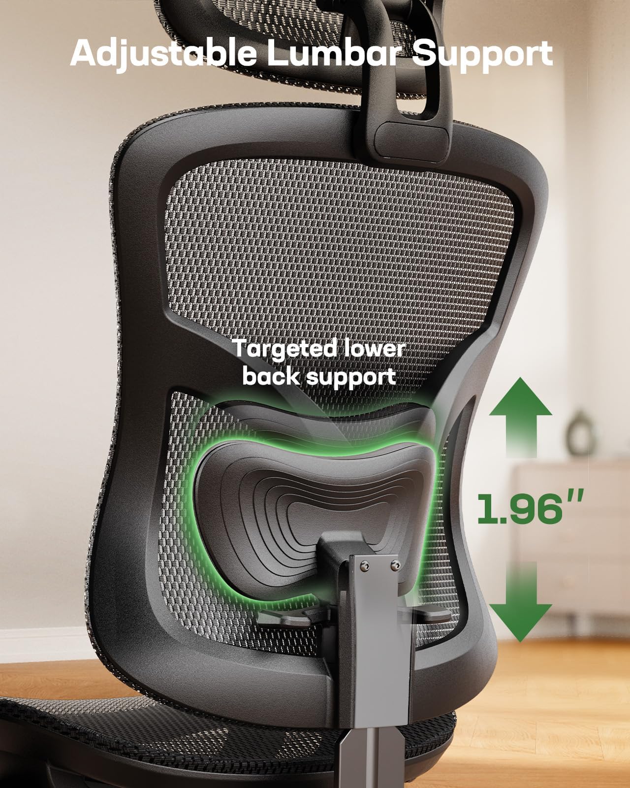 Marsail Office Chair Ergonomic Desk Chair with 3 Ways PU Armrests and Adjustable Lumbar Support Breathable Mesh Computer Chair Executive Rolling Swivel Comfy
