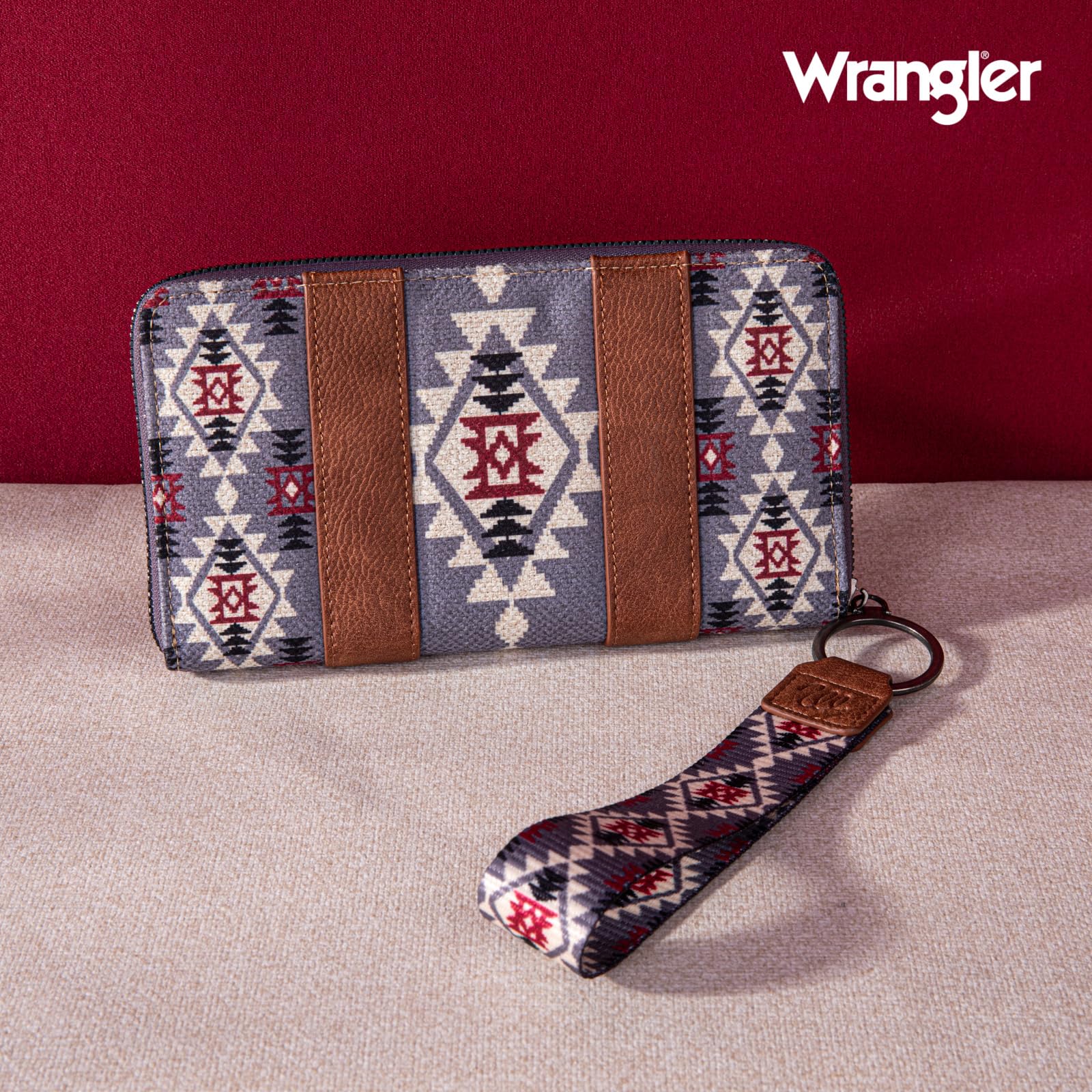 Wrangler Wallet Purse for Women Western Aztec Clutch Wristlet Wallet with Credit Card Holder