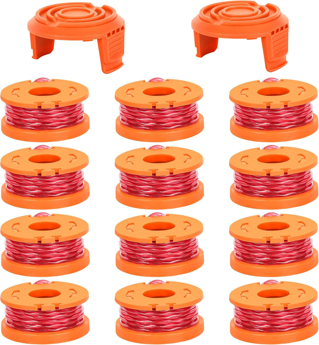 Xgunion Trimmer Spool Line for Worx 14 Pack WA0010 Edger Spools Replacement for Worx Weed Eater String Trimmer Line Refills 0.065 inch Suitable for Worx String Trimmers(12 Line Spools,2 Cap)
