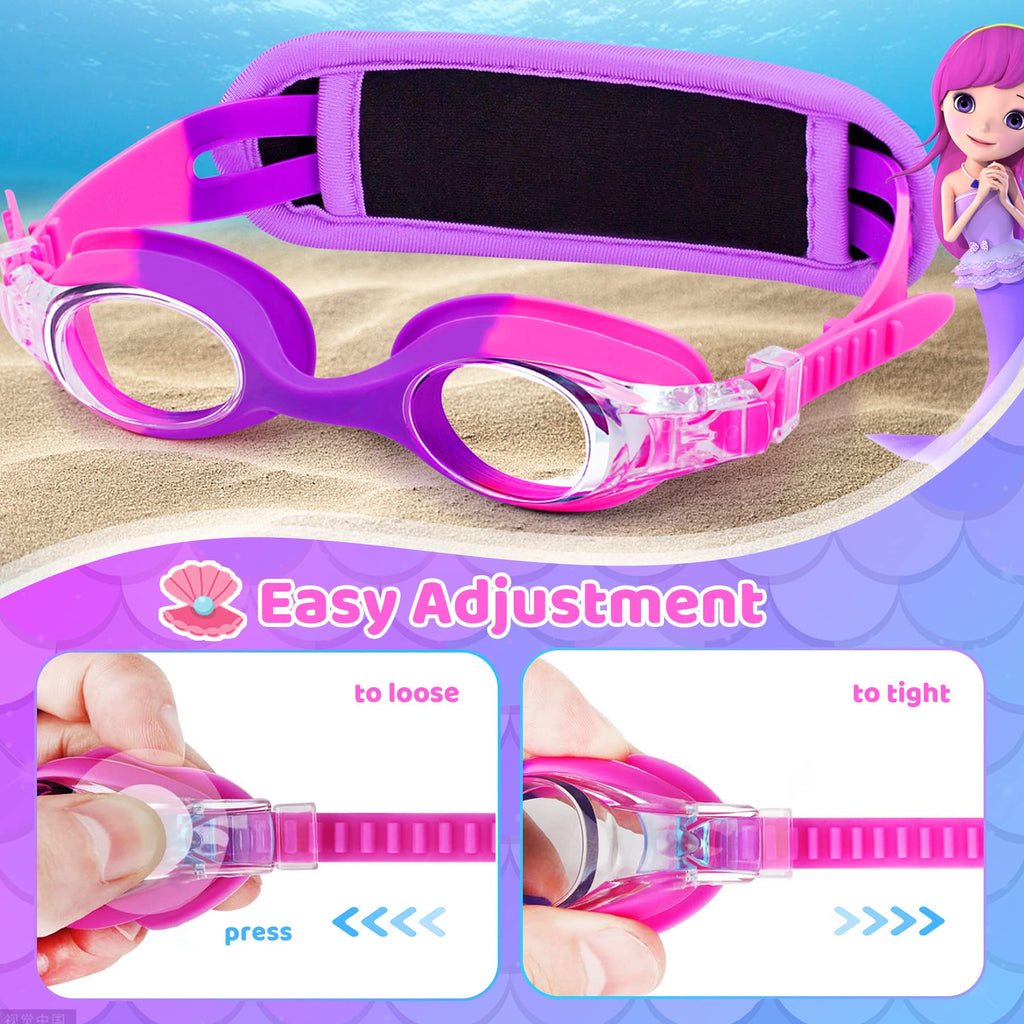 Vvinca Kids Swim Goggles with Fabric Strap No Tangle Pain-Free, Anti-Fog Swimming Pool Goggle No Leak for Toddlers Girls Boys