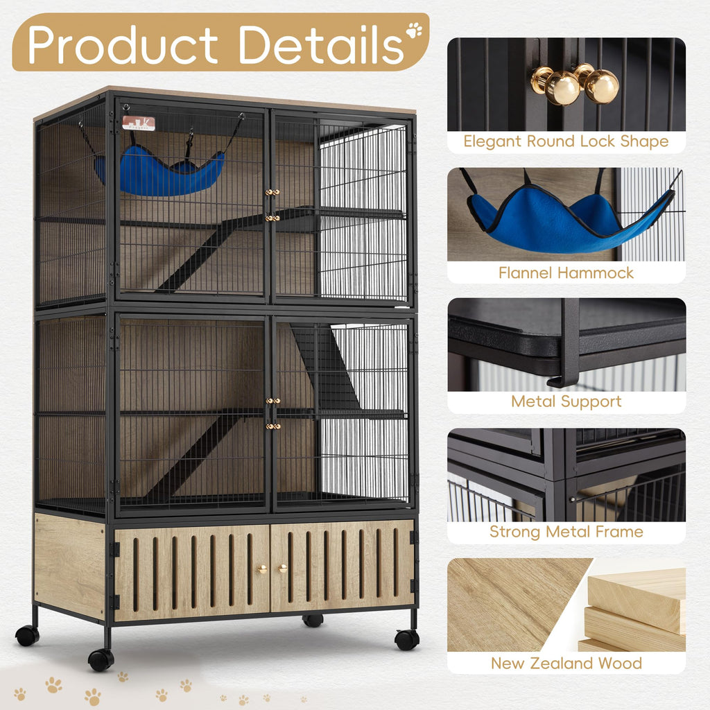 Fragess Metal Large Guinea Pig Cages 5 Levels, 60" H Rolling Ferret Cage with Removable Ramps & Double Door, Cages with Locker, Squirrel Cage Christmas Decoration Pet Crate Furniture