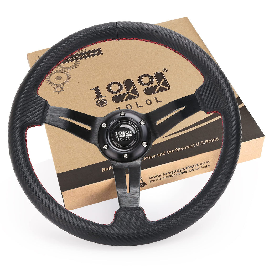 10L0L Golf Cart Steering Wheel, 13' Universal Fit for EZGO TXT/RXV, Club Car DS/Precedent, Yamaha G2-G29 (Carbon Black)