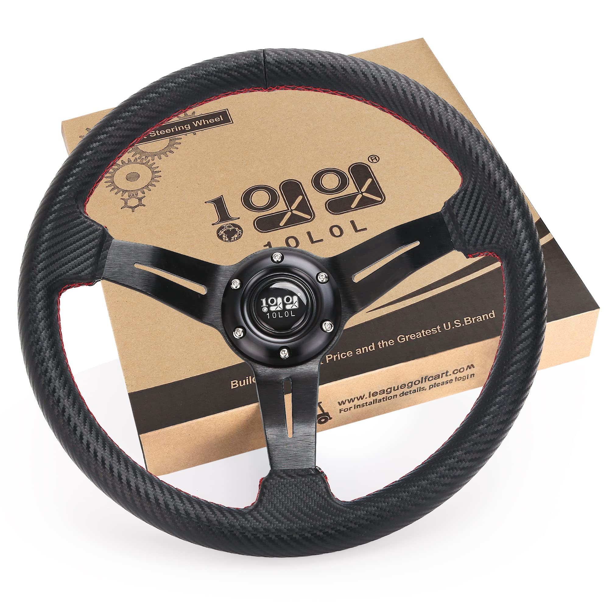 10L0L Golf Cart Steering Wheel, 13' Universal Fit for EZGO TXT/RXV, Club Car DS/Precedent, Yamaha G2-G29 (Carbon Black)