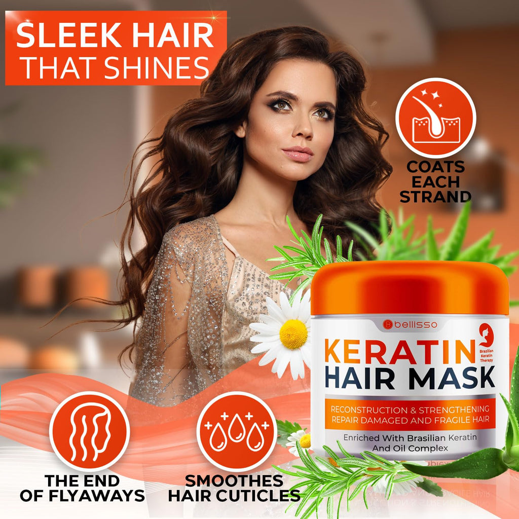 Apple Cider Vinegar Deep Conditioning Mask - Treatment for Dry Damaged Hair and Split End Repair - Sulfate Free Formula with Collagen, Keratin and Argan Oil - For Flaky Scalp and Dandruff Relief