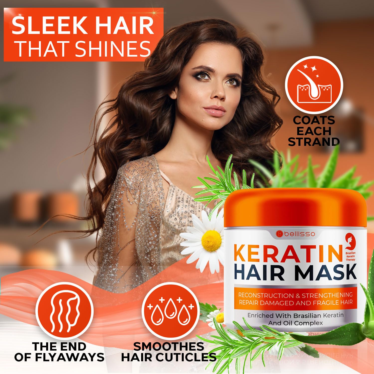 Apple Cider Vinegar Deep Conditioning Mask - Treatment for Dry Damaged Hair and Split End Repair - Sulfate Free Formula with Collagen, Keratin and Argan Oil - For Flaky Scalp and Dandruff Relief