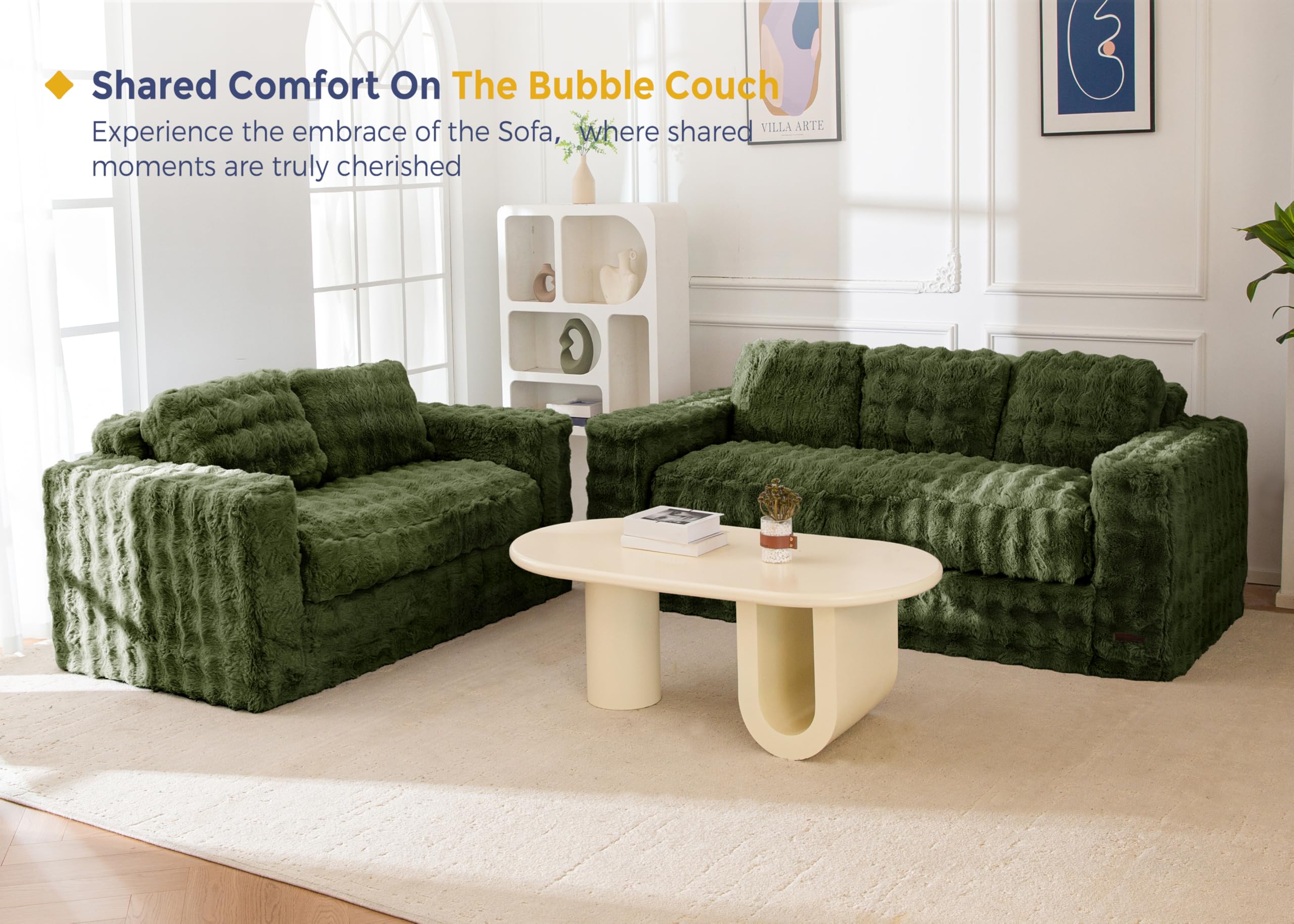 MAXYOYO 3 Seater Sofa Couch for Living Room, Tufted Boneless Couch Sofa Couch, Comfy Bubbled Bean Bag Chair for Apartment, No Assembly Needed, Beige