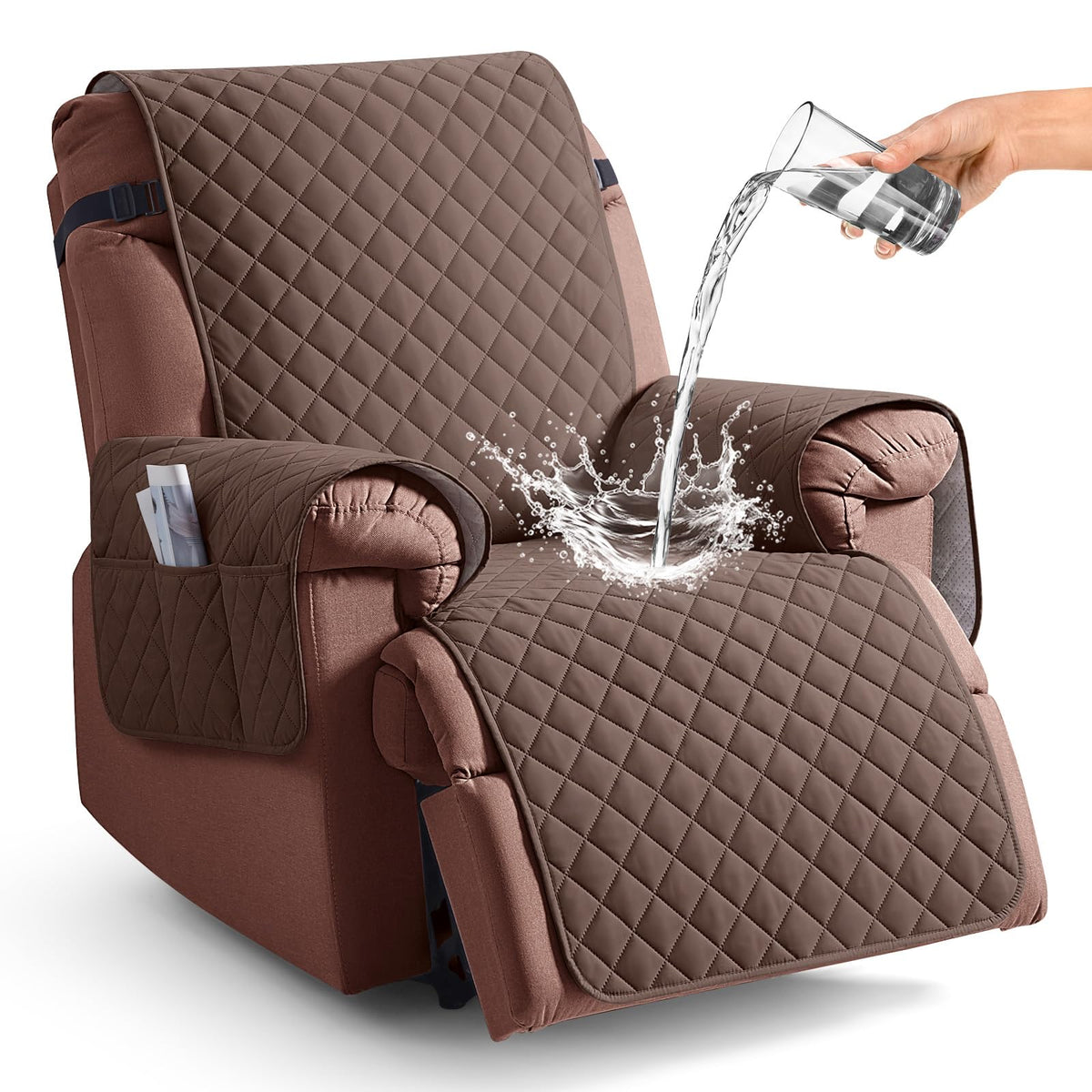 KinCam 100% Waterproof Recliner Chair Cover, Reclining Couch Covers for Pets, Dogs, Recliner Couch Slipcover Furniture Protector with Elastic Straps for Kids(23.6", Beige White)
