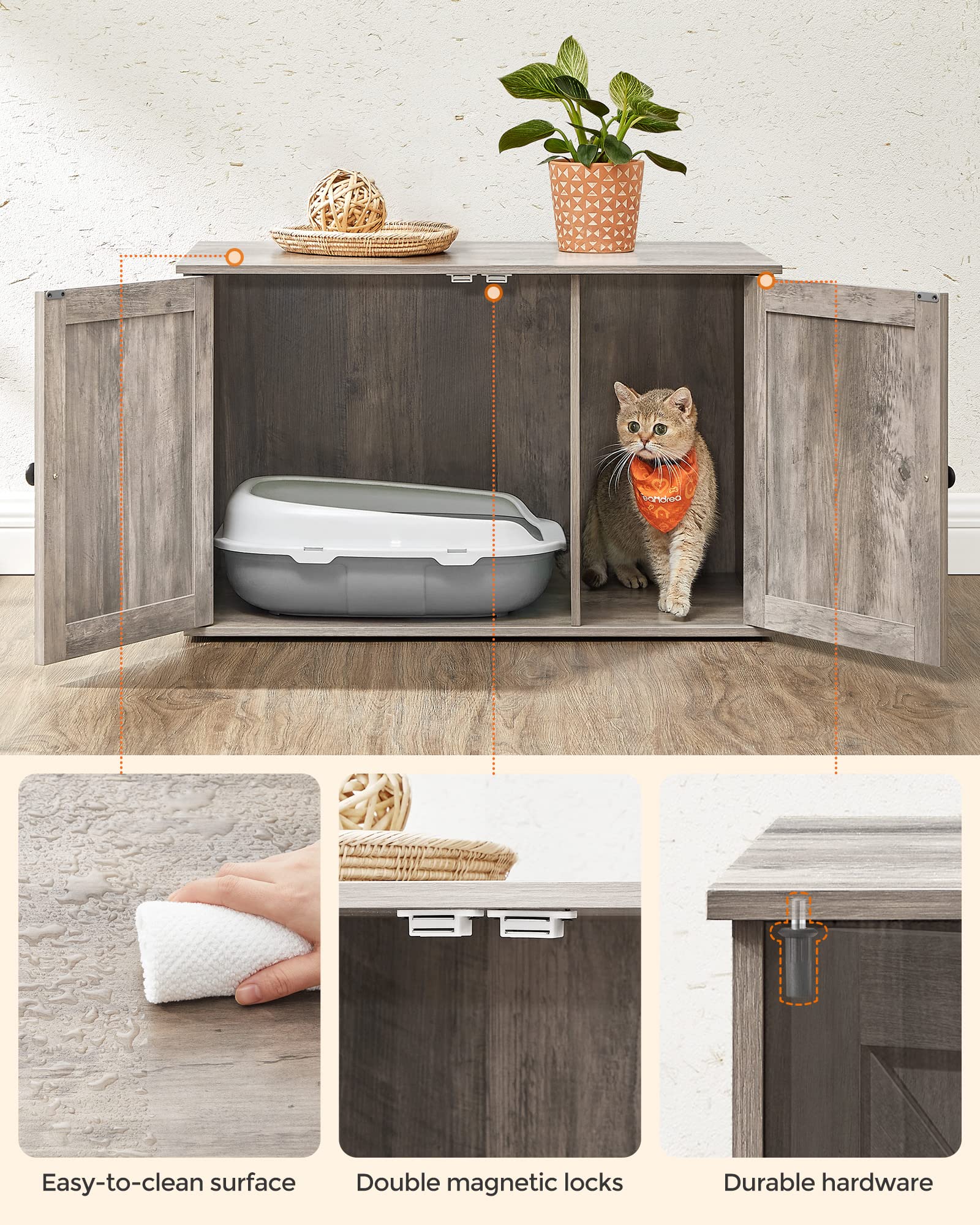 Feandrea Cat Litter Box Enclosure, Litter Box Furniture Hidden, Indoor Cat House, End Table, 27.6 x 19.7 x 19.7 Inches, Heather Greige UPCL022K01