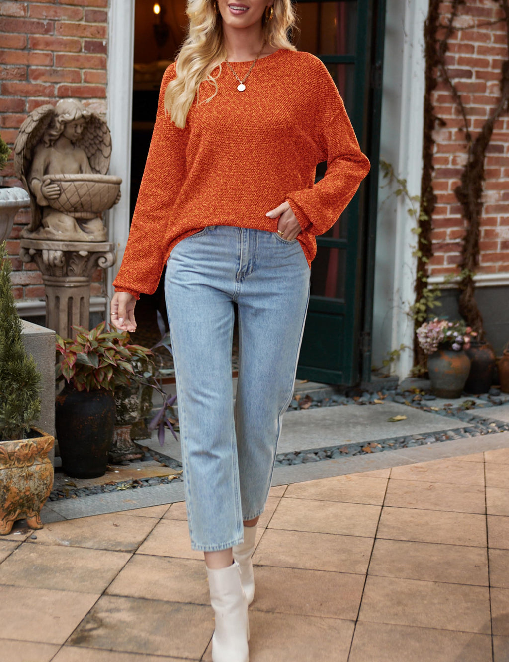MEROKEETY Sweaters for Women Fall Winter 2026 Oversized Pullover Spring Crew Neck Long Sleeve Heathered Knit Tops
