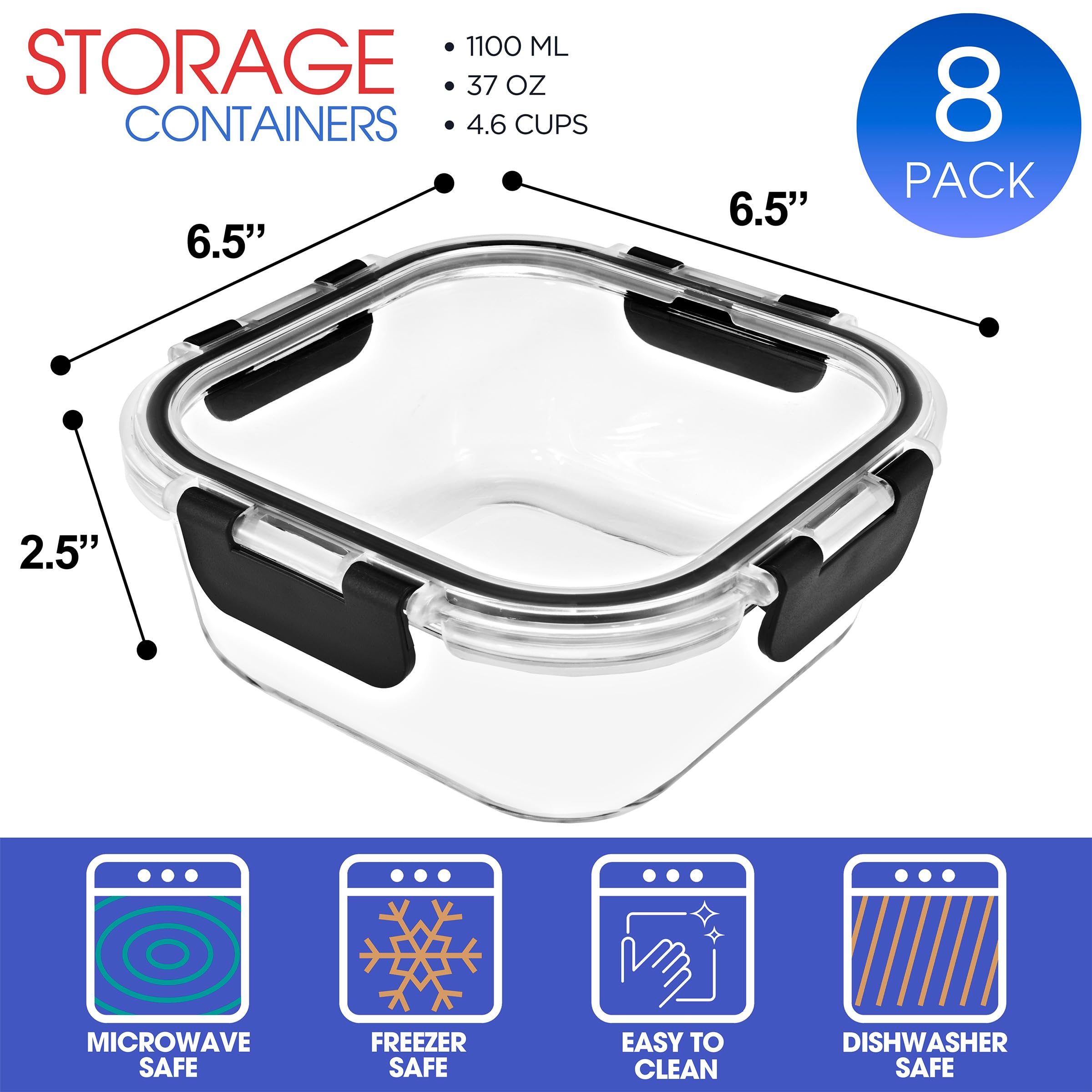 Sorbus 20pc Glass Meal Prep Containers Set – 10 Glass Food Storage Containers (21.3oz, 2.6 Cups) with Airtight Lids – Freezer, Dishwasher, and Oven Safe – Reusable Containers for Meal Prep and Storage
