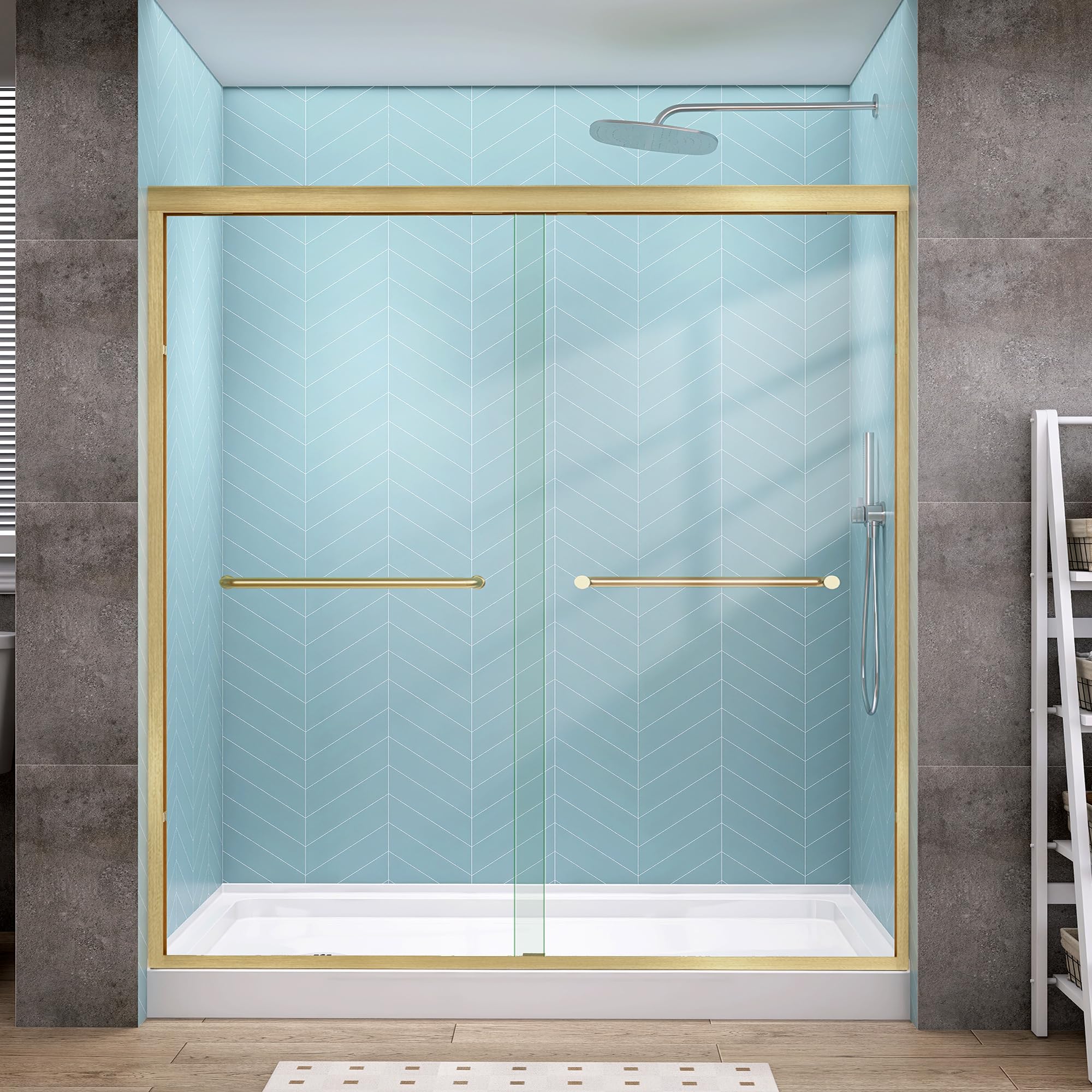 GETPRO Shower Door Sliding 44-48 in. W x 72 in. H Semi-Frameless Bypasss Double Sliding Doors for Shower,1/4 inch Clear Tempered Walk-in Shower Glass Door Brushed Nickel