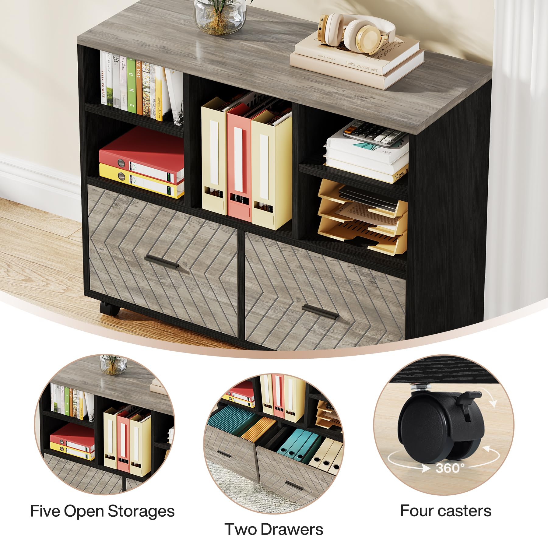 Tribesigns L-Shaped Executive Desk with Reversible File Cabinet, 63" Office Desk with Storage Drawers, L-Shaped Computer Desk with Drawer Cabinet for Hanging Letter Size Files (Gray & Black)