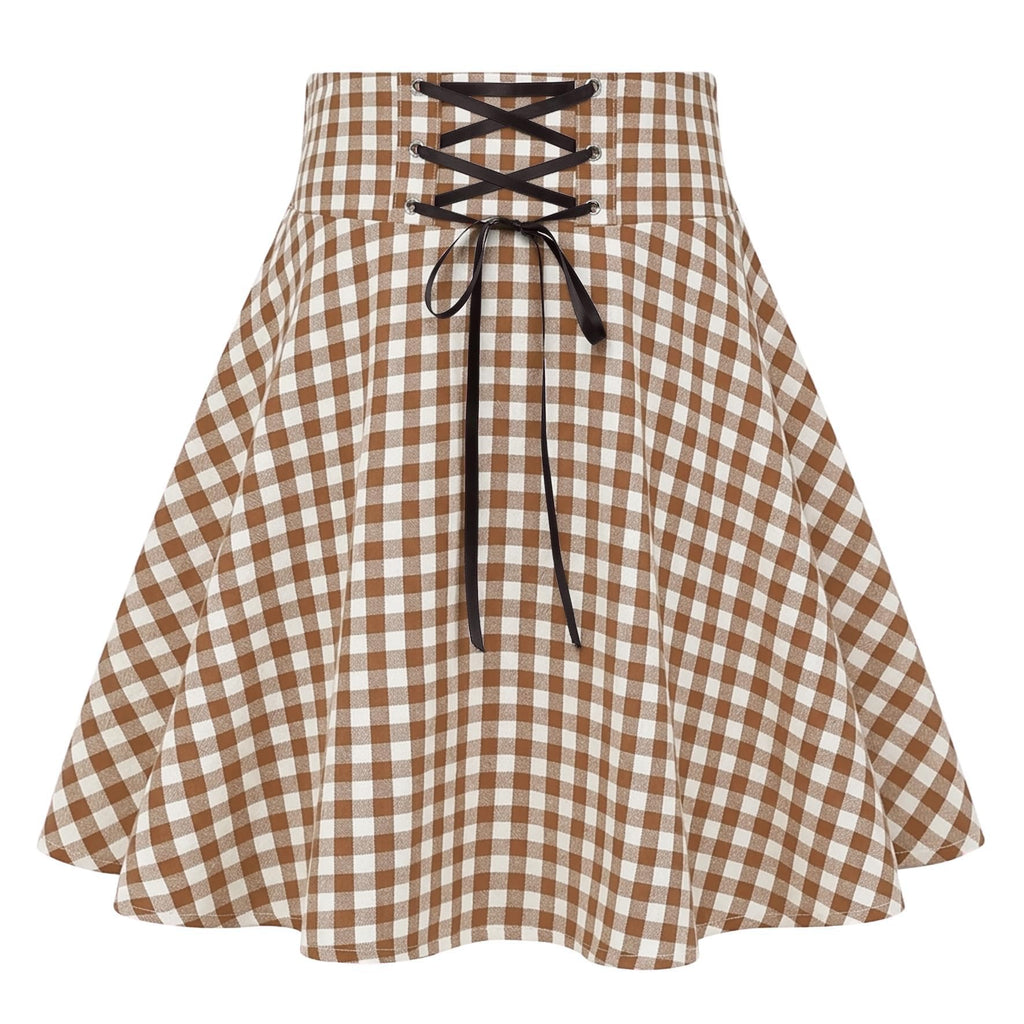 IDEALSANXUN Gothic Plaid Mini Skirts for Women Short High Waist Plaid Skirts