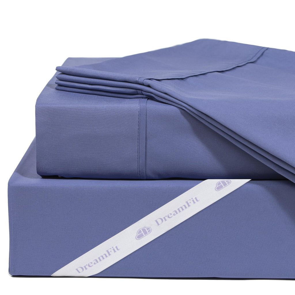 DreamFit DreamChill Cooling Bamboo Viscose Sheets For Hot Sleepers With Elastic Corner Straps 20 inch Extra Deep Pocket Breathable Silky Soft 100% Crafted in USA Twin Sheet Set Blue