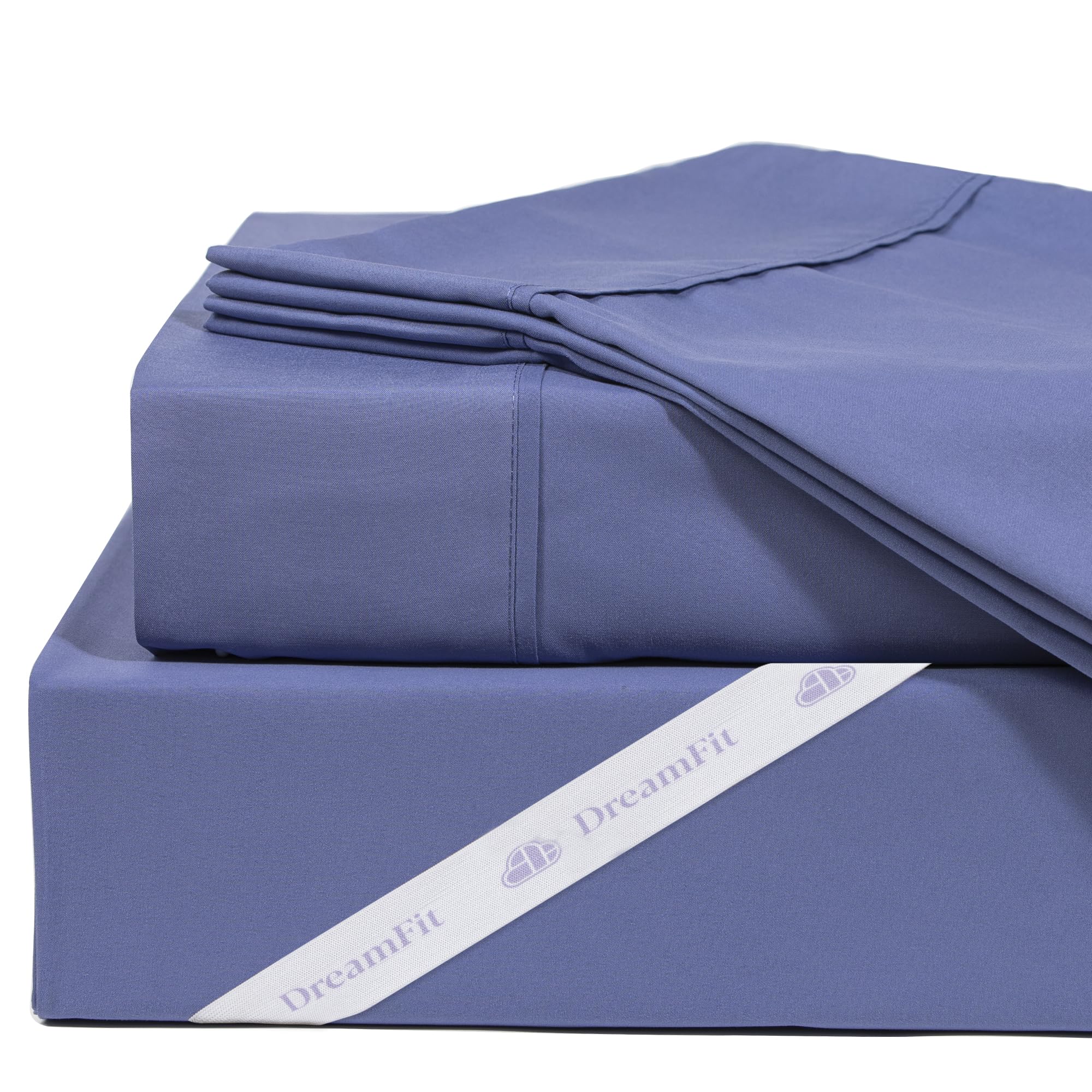 DreamFit DreamChill Cooling Bamboo Viscose Sheets For Hot Sleepers With Elastic Corner Straps 20 inch Extra Deep Pocket Breathable Silky Soft 100% Crafted in USA Twin Sheet Set Blue