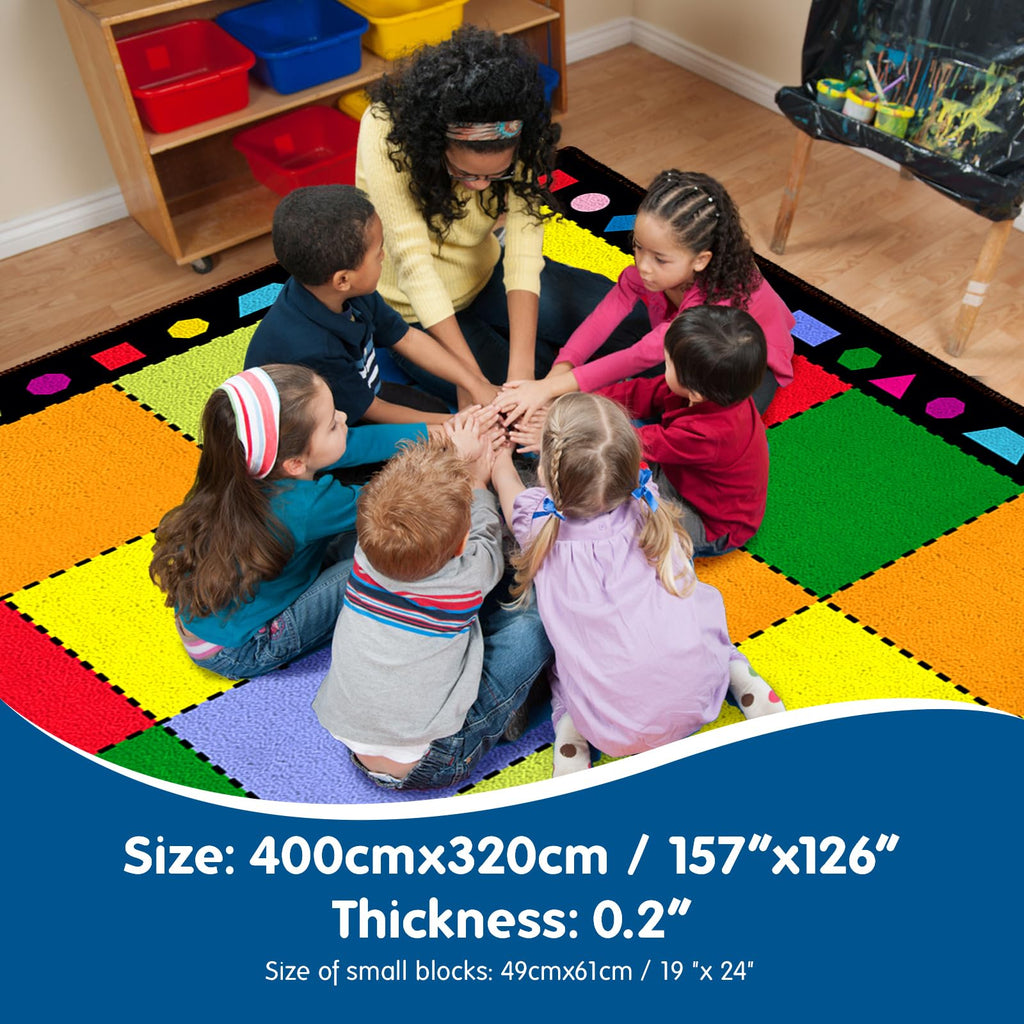 Booooom Jackson Classroom Rug Large Colorful Classroom Carpet with Non-Slip Backing, 9 x 12 ft Children's Classroom Seating Rug Elementary