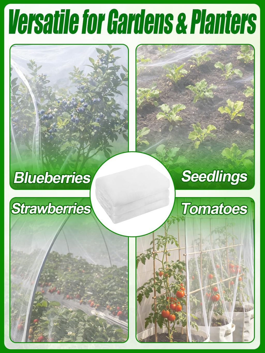 4x10ft Garden Netting - Ultra Fine Mesh Plant Covers to Keep Small Animals Pest Out, Bird Barrier for Protecting Vegetables Fruits Flowers Raised Beds (Without Support Pole)