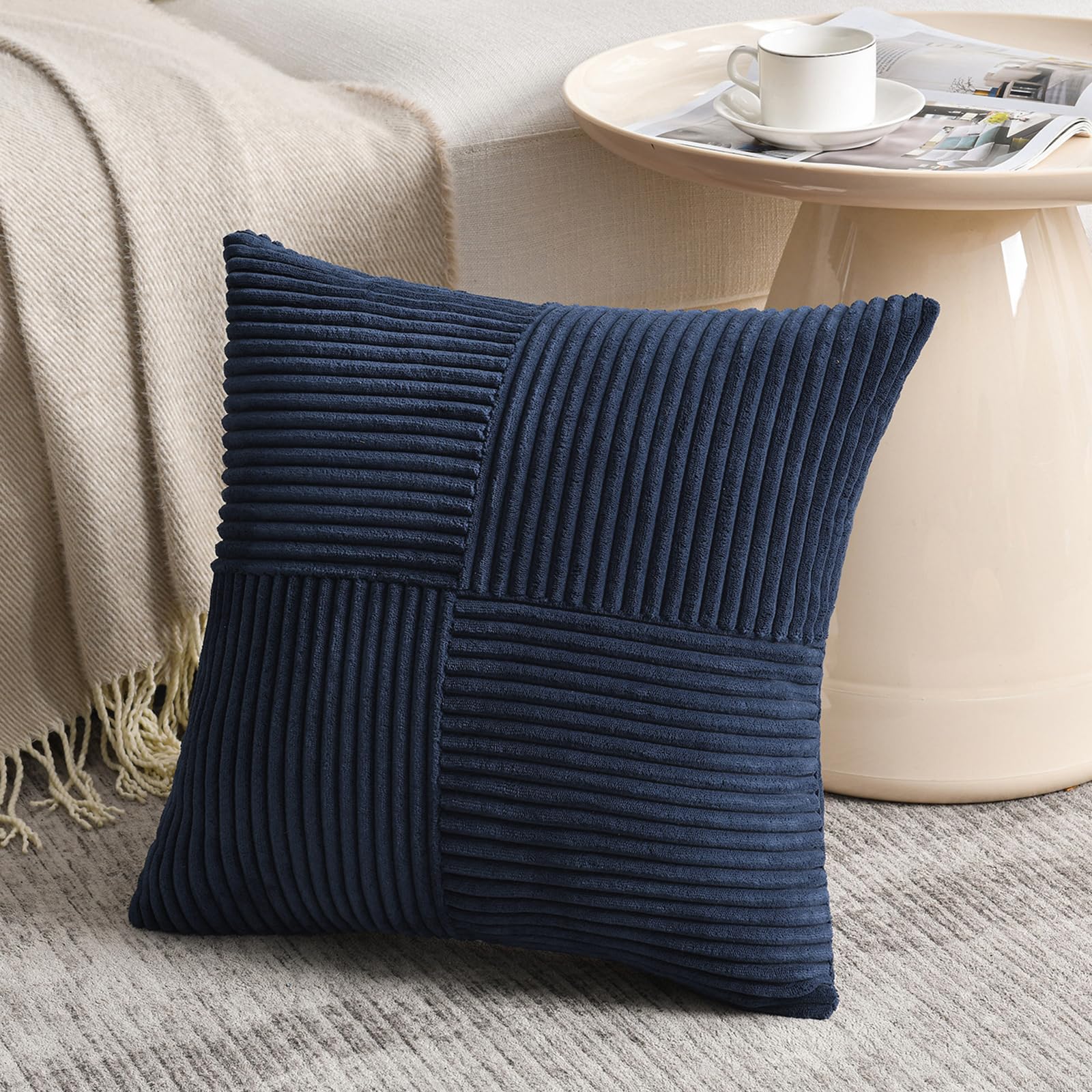 Fancy Homi Olive Green Samll Decorative Throw Pillow Covers 12x12 Inch with for Living Room Couch Bed Sofa, Rustic Farmhouse Boho Home Decor, Soft Corss Patchwork Corduroy Square Cushion Case 30x30 cm