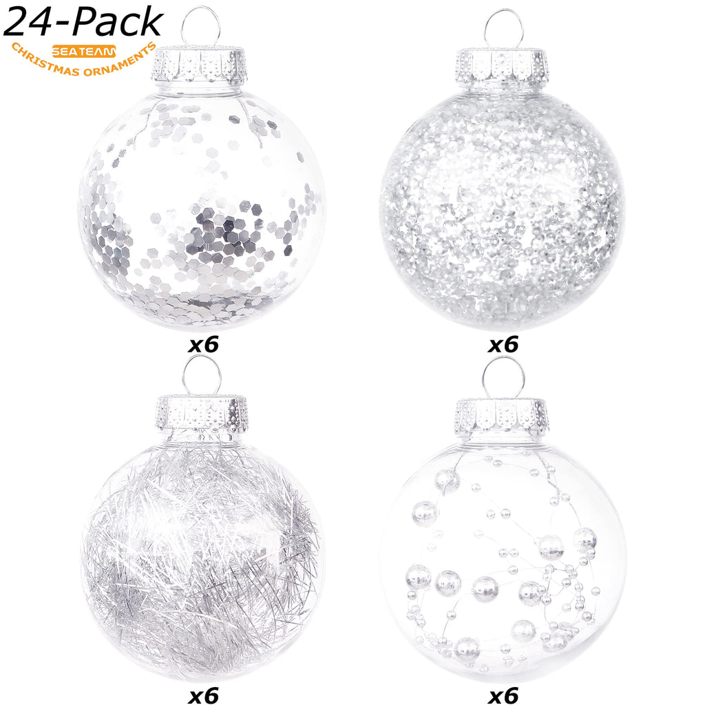 Sea Team Shatterproof Clear Plastic Christmas Ball Ornaments Decorative Xmas Balls Baubles Set with Stuffed Delicate Decorations (80mm/3.15 inch 20-Pack, Babyblue)