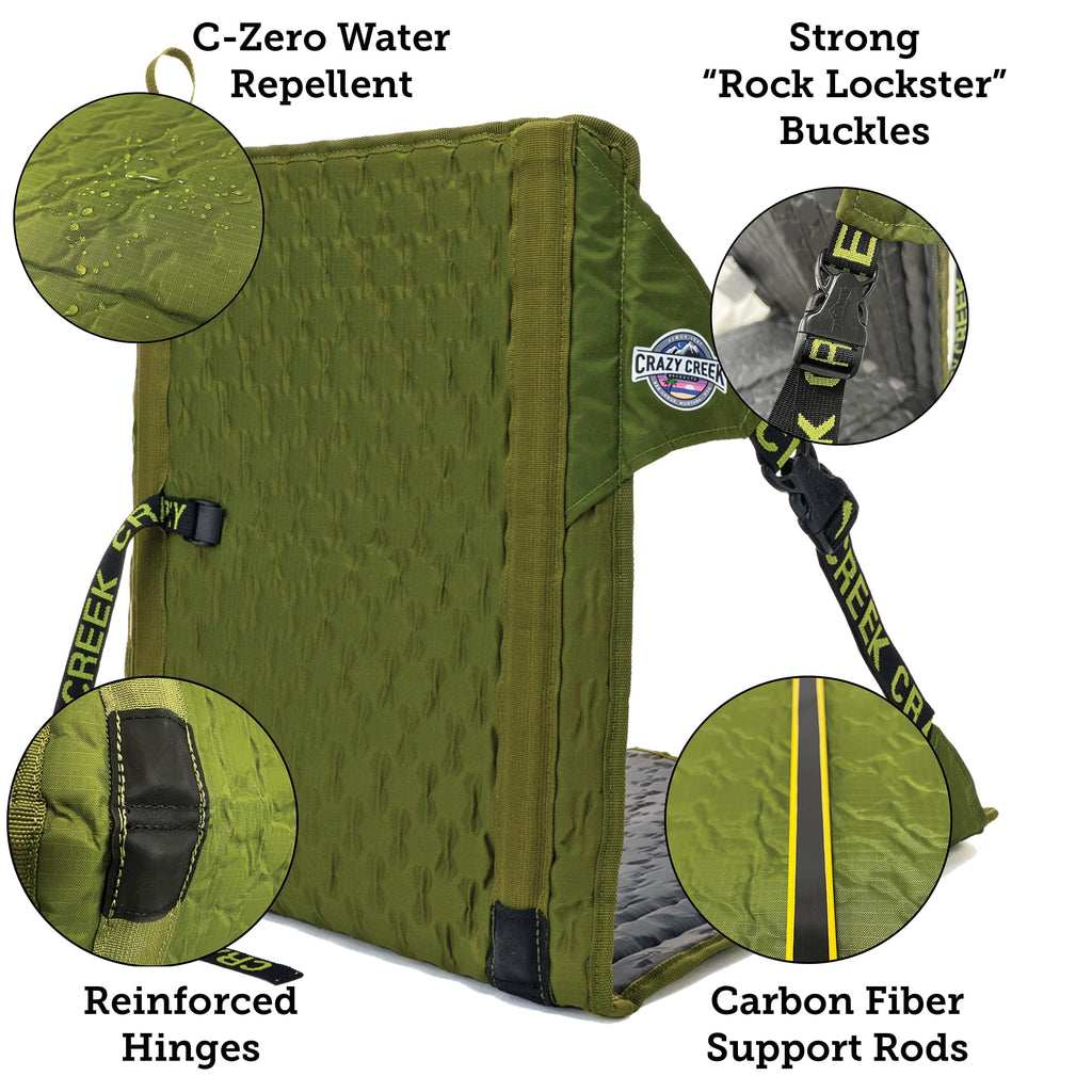 Crazy Creek HEX 2.0 PowerLounger for Day Hiking & Backpacking Trips, 250 LBS Weight Capacity, Adjustable Straps, Compact Design, Water-Resistant, Aleutian Blue/Slate