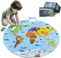 DIGOBAY World Map Jigsaw Puzzle for Kids 4-8, 70 Piece Large Round Floor Puzzles for Kids Ages Toddler Puzzle Globe Geography Games Educational Toys Birthday for Children