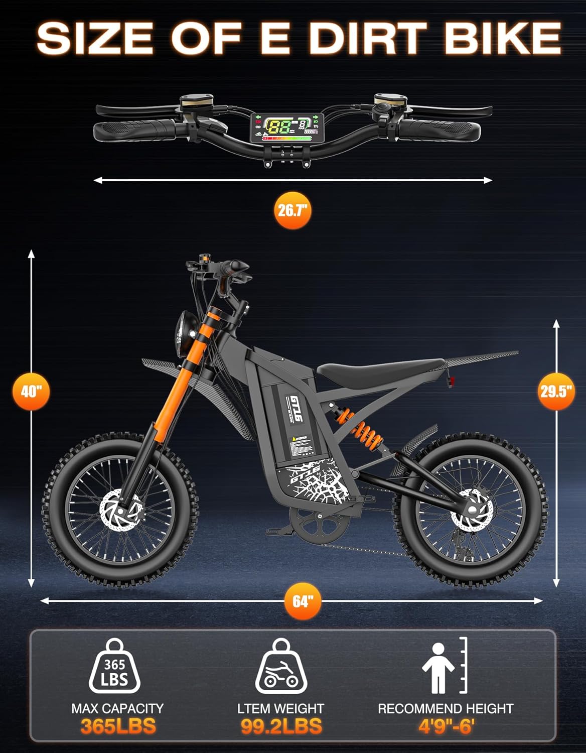 ASKGO Electric Dirt Bike, 4500W Peak Motor, 65KM/H Fast Electric Bike, 48V 25Ah Battery,160KM, Hydraulic Brakes, Full Suspension, 7-Speed Gear, 5 PAS Mode, 16" Off-Road E-Bike for Adults & Teens