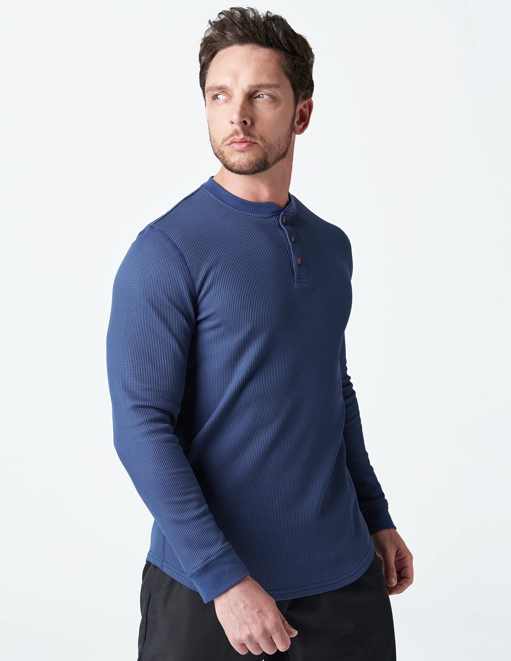 Liberty Pro 3 Pack Mens Waffle Henley Thermal Long Sleeve Shirts, Casual Fitted Fall Shirts for Men