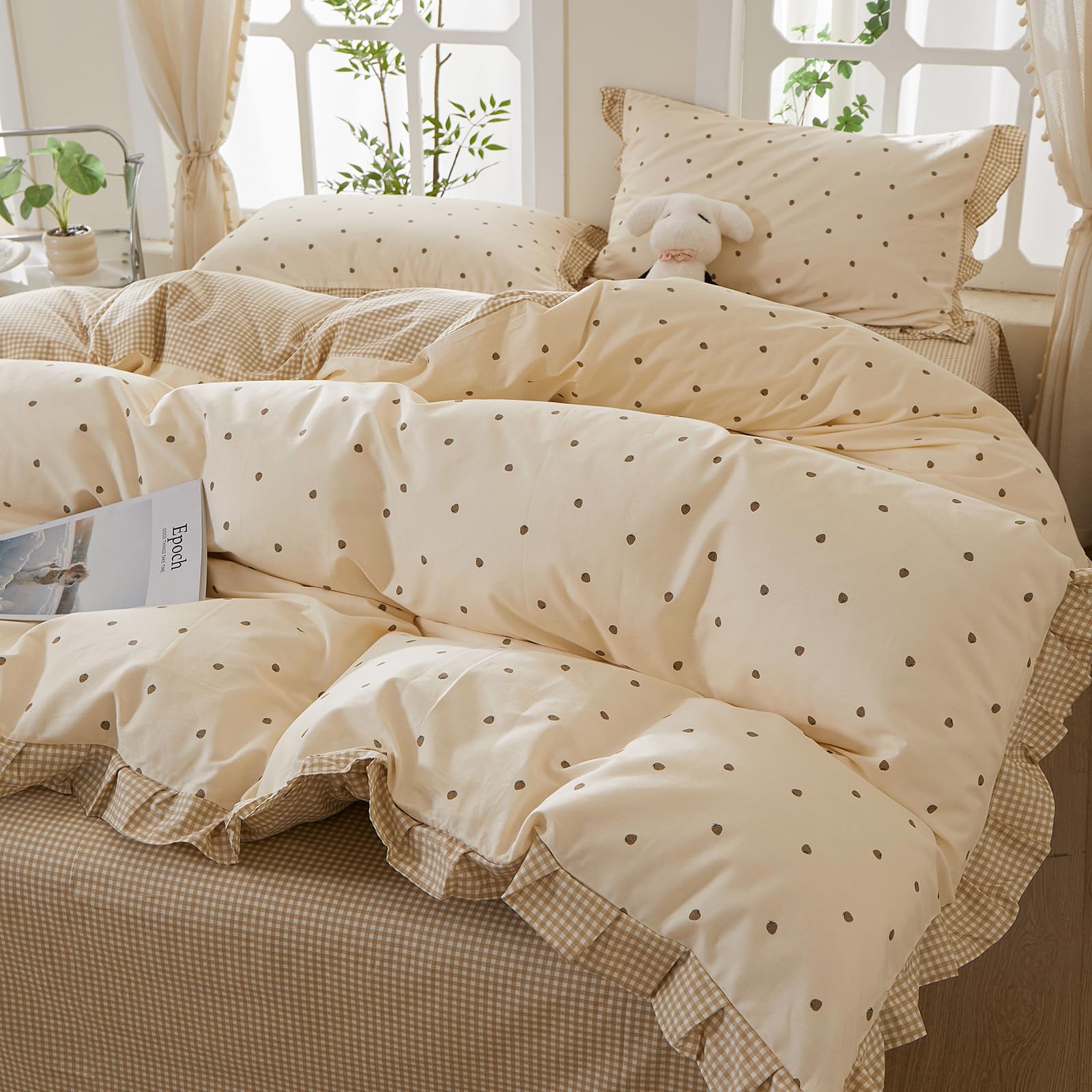 Pink Flower Duvet Cover Twin Chic Floral Print Ruffle Duvet Cover Cotton Lace Comforter Cover Country Style Floral Bedding Set Romantic Ruffle Comforter Cover Flower Bedding Cover with 2 Pillowcases