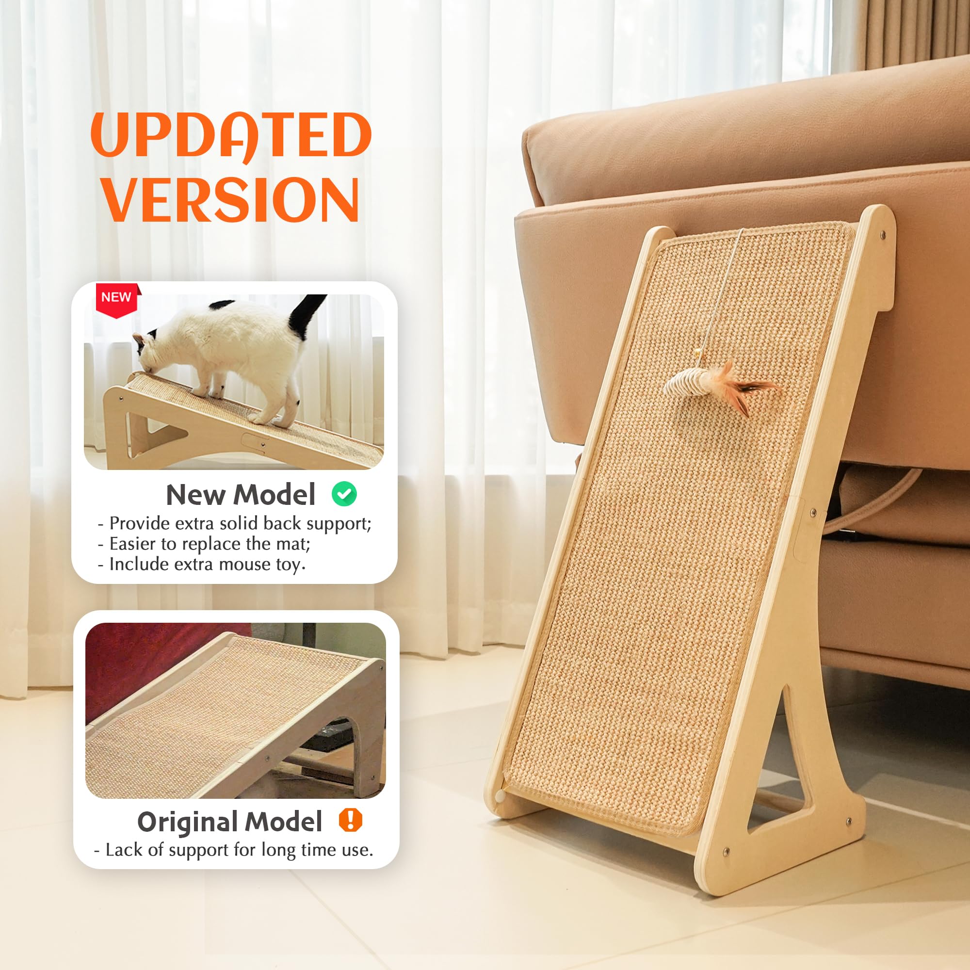 PETKARAY Couch Corner Cat Scratcher, 28.5" Sisal Scratching Post for Cats | Corner Wall Scratch Pad for Furniture Protection, Large Vertical Cat Scratching Post with Plush Base