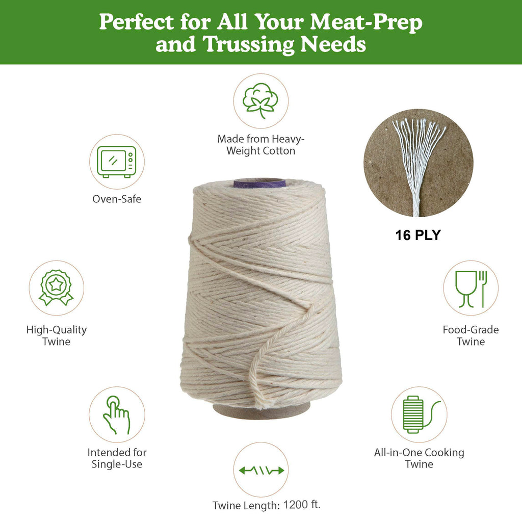 Regency Wraps Butchers Cooking Twine, Heavy Duty, 500ft,16 Ply, 2.4mm, Food-Safe Cotton Kitchen String for Turkey Trussing, Meat Prep, Crafting, Natural, Pack of 1