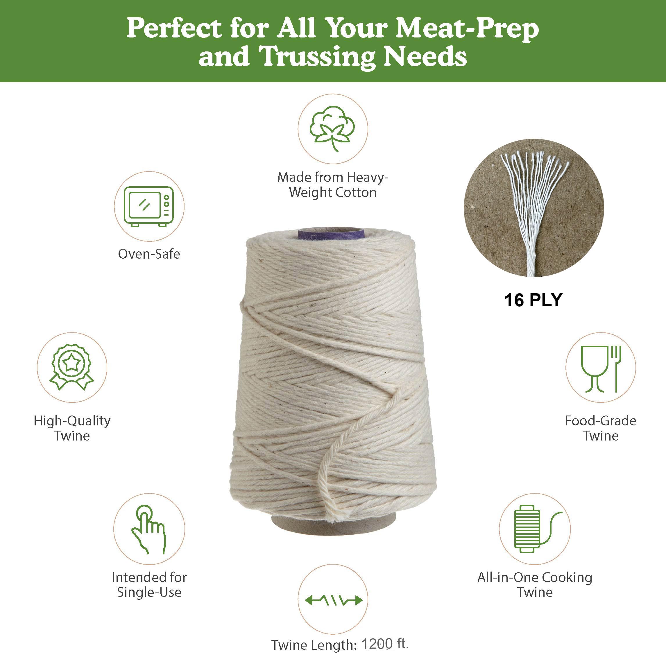 Regency Wraps Butchers Cooking Twine, Heavy Duty, 500ft,16 Ply, 2.4mm, Food-Safe Cotton Kitchen String for Turkey Trussing, Meat Prep, Crafting, Natural, Pack of 1