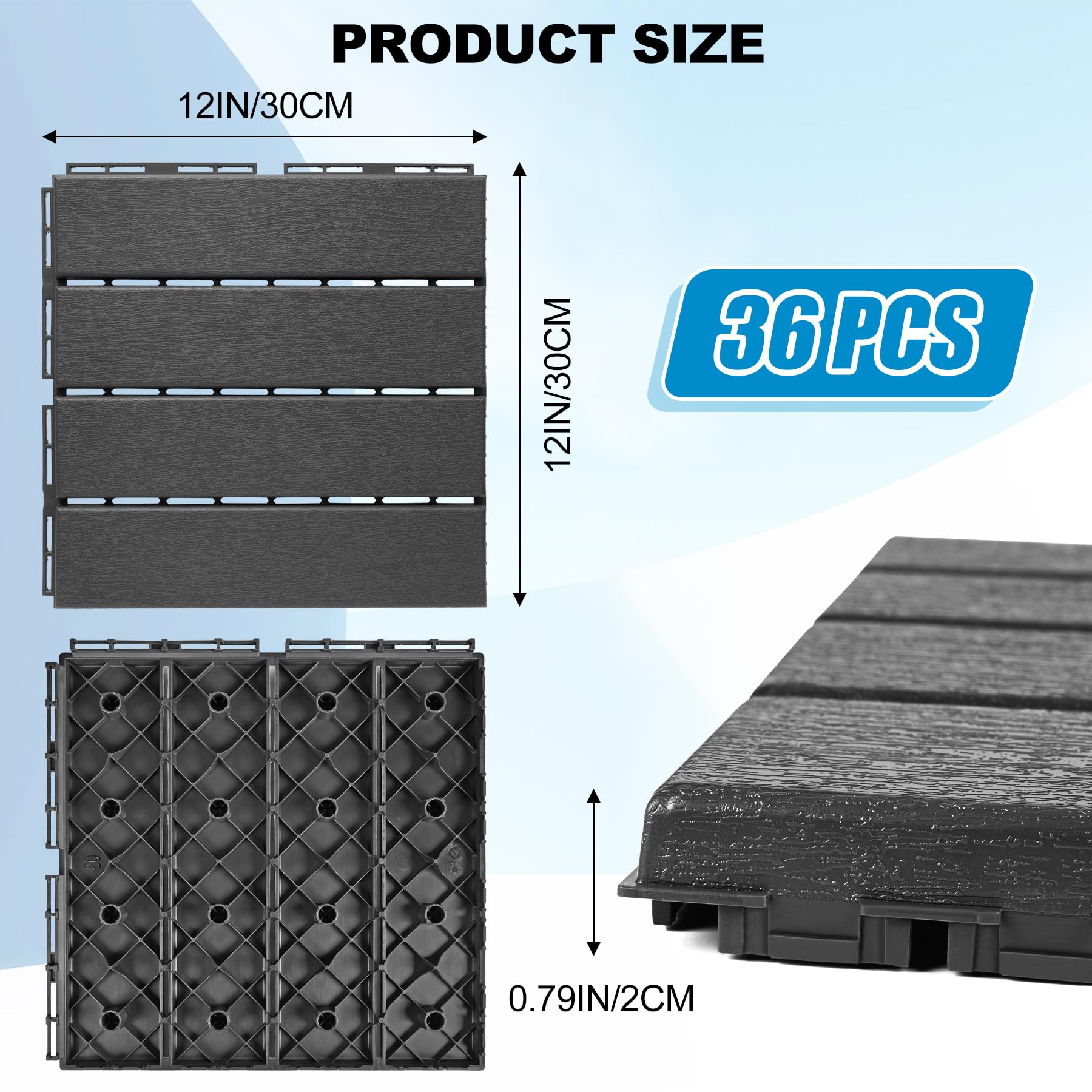 ToLanbbt Modular Interlocking Cushion 8P 11.8" x 11.8" Interlocking Rubber Floor Drain Holes Non-Slip Splicing Drainage Mats for Deck, Shower, Kitchen, Drain Pool, Sauna Bath, Indoor Outdoor (Black)