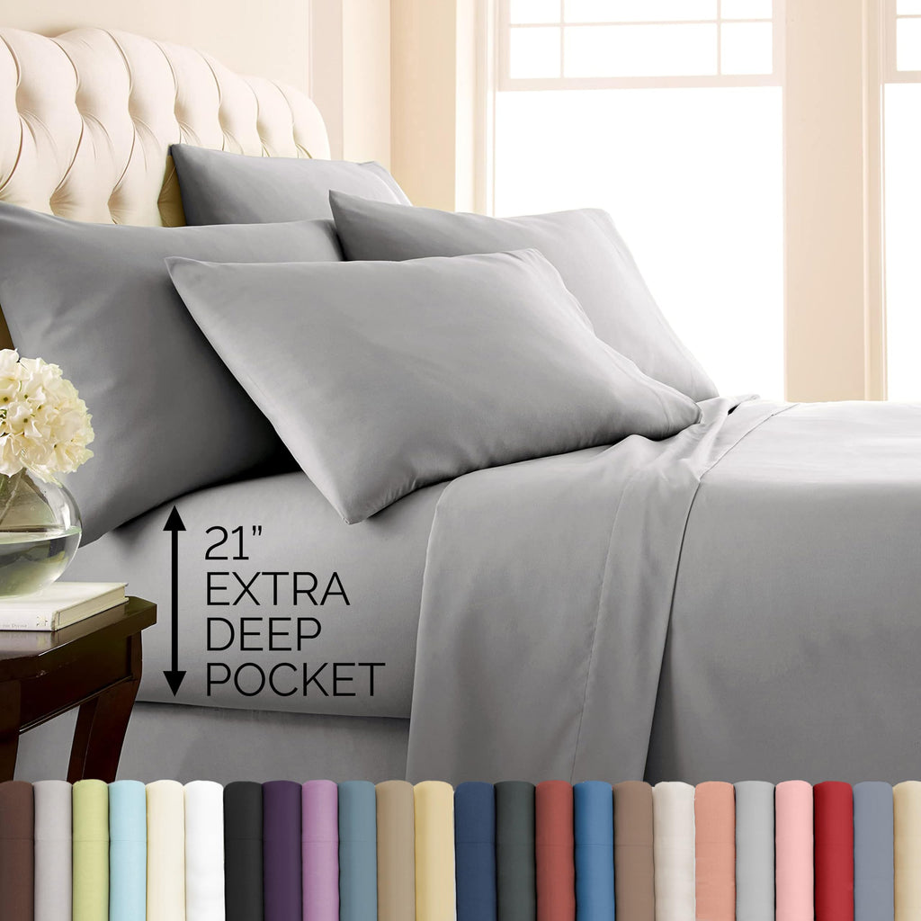 Southshore Fine Living, Inc. 4-Piece, 21-Inch Deep Pocket Twin Sheets Set with Fitted Sheet, Soft Microfiber, Oversized Flat Sheet, 2 Pillow Cases Standard Size, Hotel Collection Twin Bed White Sheets
