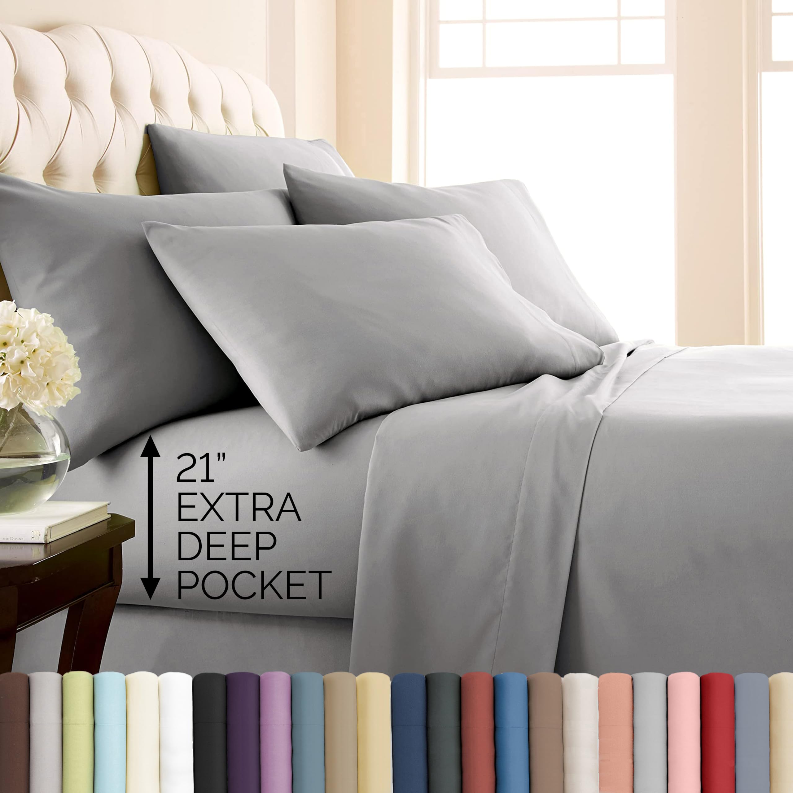 Southshore Fine Living, Inc. 4-Piece, 21-Inch Deep Pocket Twin Sheets Set with Fitted Sheet, Soft Microfiber, Oversized Flat Sheet, 2 Pillow Cases Standard Size, Hotel Collection Twin Bed White Sheets