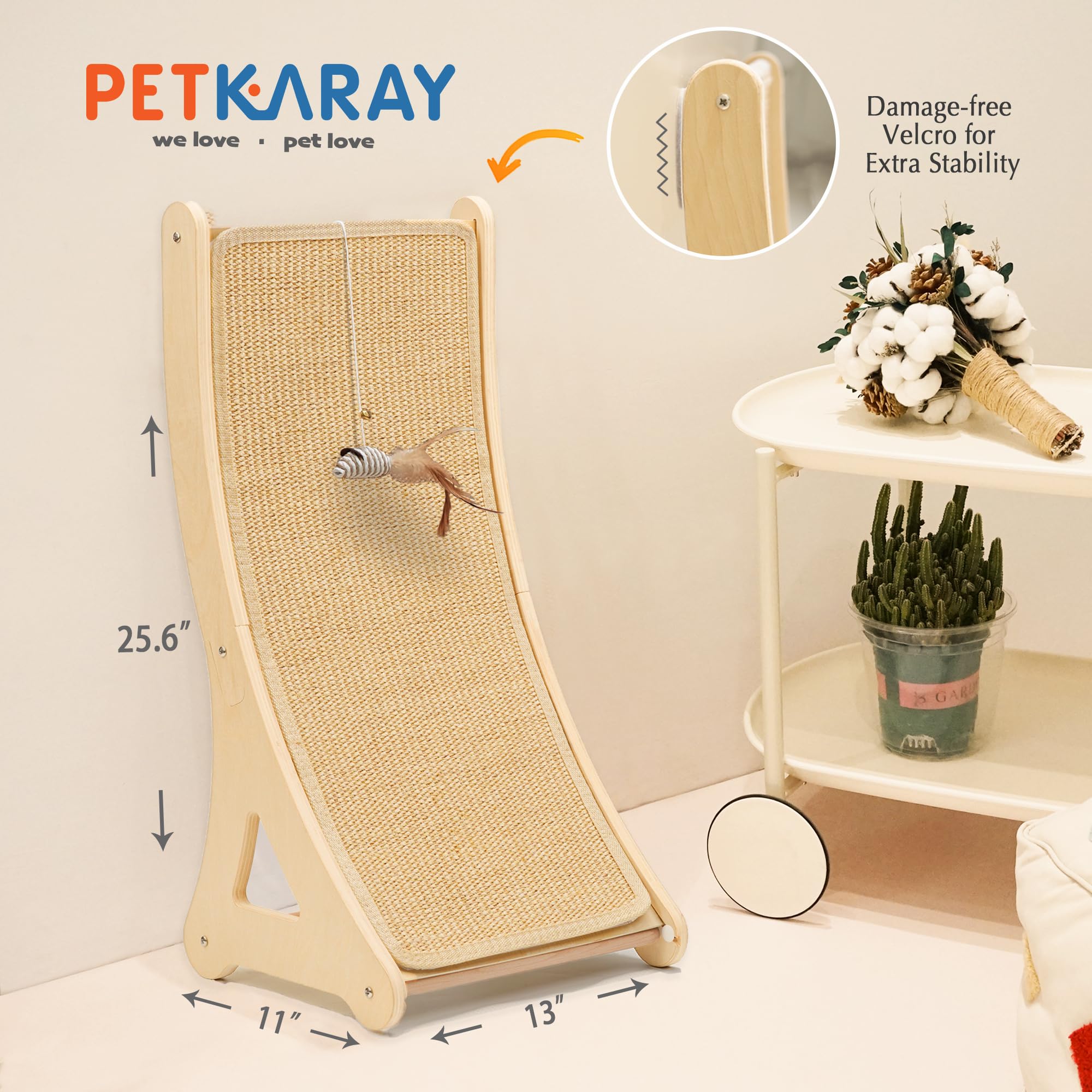 PETKARAY Couch Corner Cat Scratcher, 28.5" Sisal Scratching Post for Cats | Corner Wall Scratch Pad for Furniture Protection, Large Vertical Cat Scratching Post with Plush Base