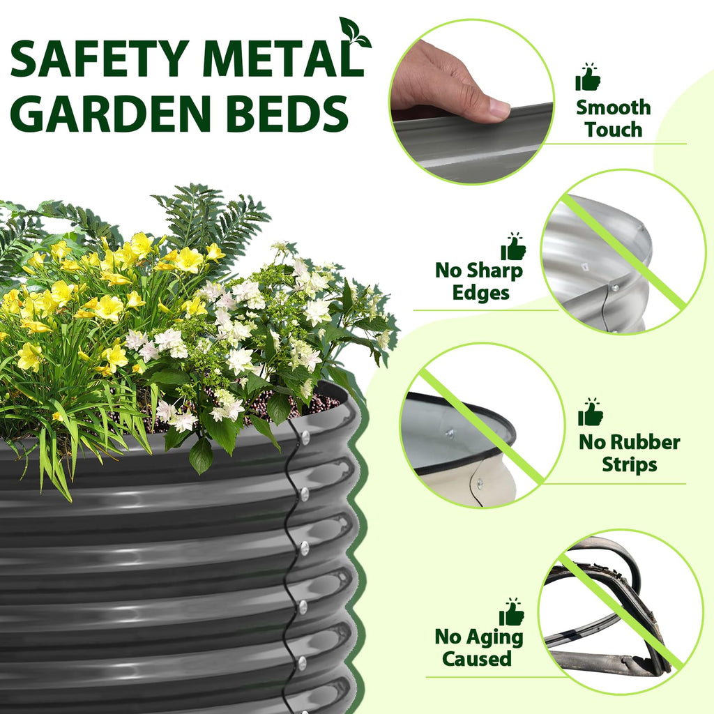 A ANLEOLIFE 2-Pack 3ft x 24” Tall Galvanized Raised Garden Beds Outdoor, Round Metal Planter Box for Planting Vegetables Flowers Herb, Anti-Rust & Easy-Setup, Quartz Grey