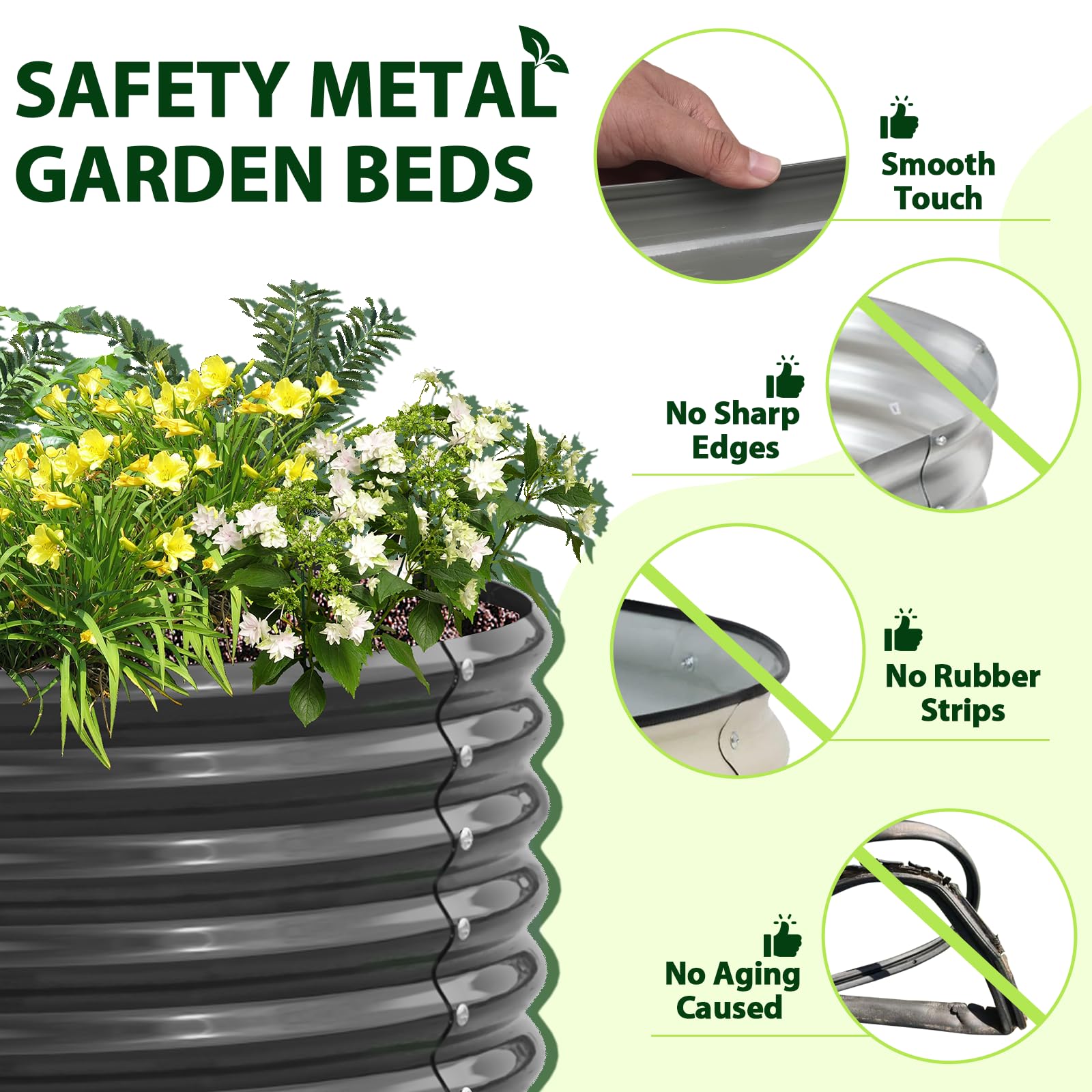 A ANLEOLIFE 2-Pack 3ft x 24” Tall Galvanized Raised Garden Beds Outdoor, Round Metal Planter Box for Planting Vegetables Flowers Herb, Anti-Rust & Easy-Setup, Quartz Grey