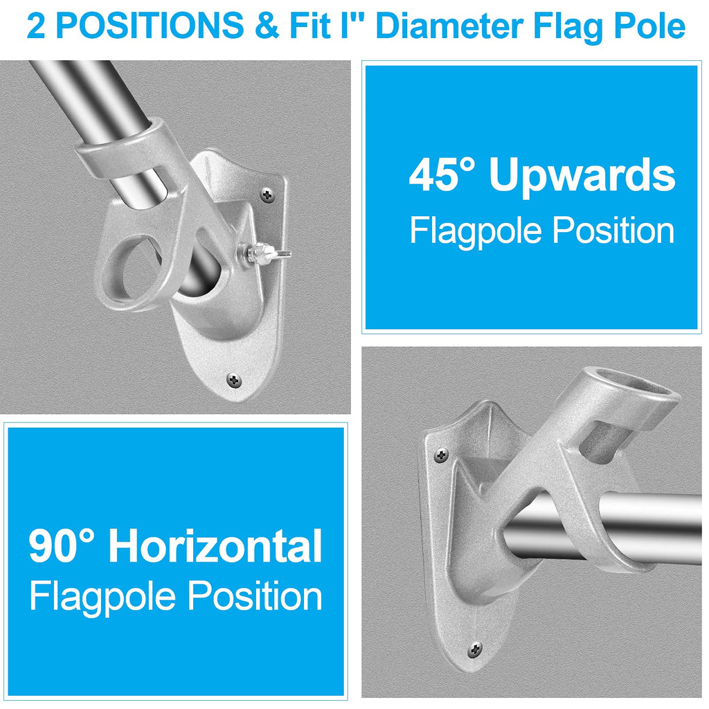Flag Pole Holder Brackets, BONWIN 1" Flag Pole Mounting Bracket with Hardwares for House Wall Mount, 1" Inner Diameter, Two Positions & Aluminium Alloy, Rust Free Coated (Black - 1 Pack)