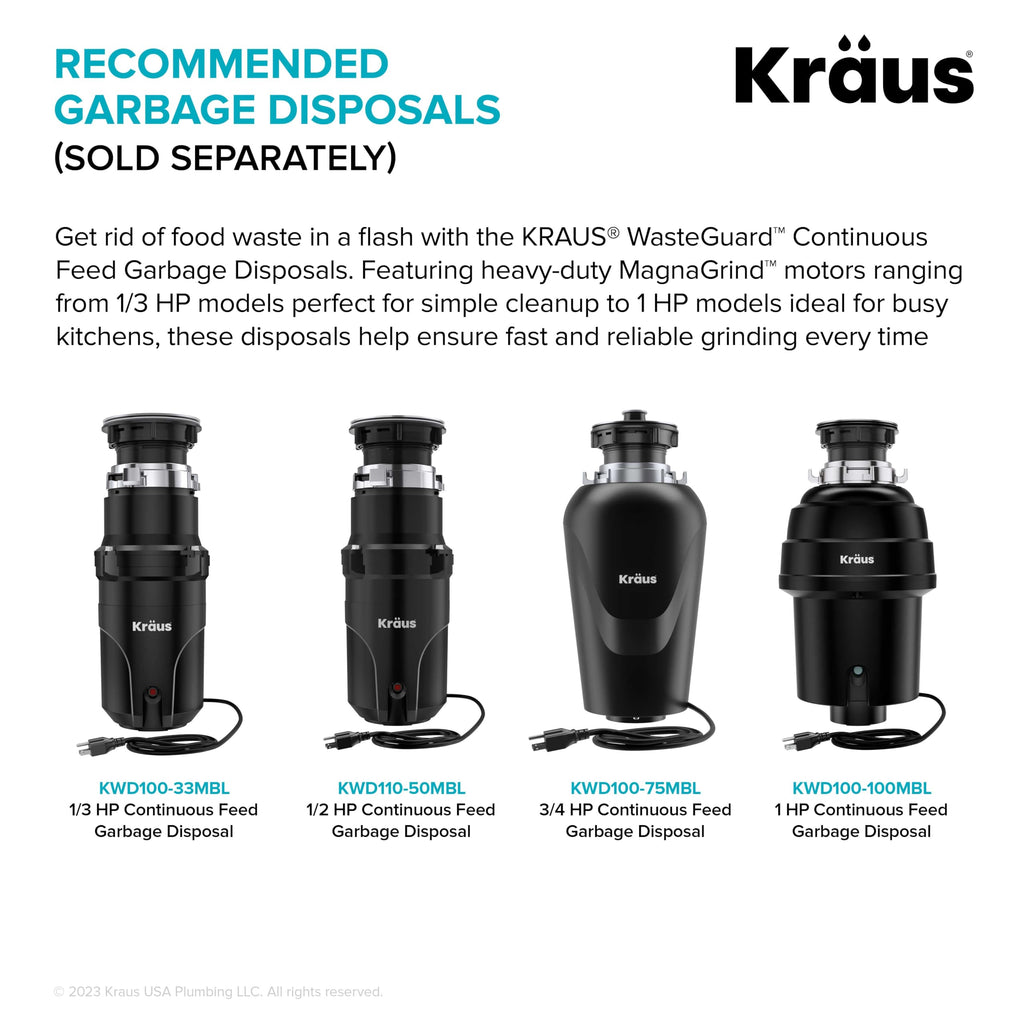 KRAUS Garbage Disposal Air Switch Kit with 2 Flat-Top Push Buttons in in Spot-Free Stainless Steel and Brushed Brass, AC Adapter, Power Cord, and Air Tube Included, KWDA-200BB