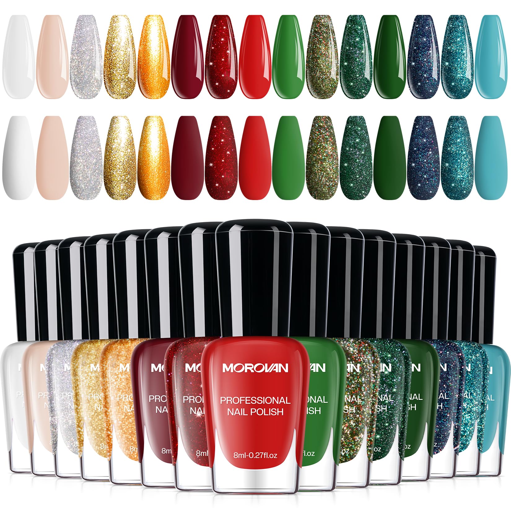 Morovan 15 Bright Color 0.27oz Air Quick Dry Long Lasting Nail Polish Gift Set for Women