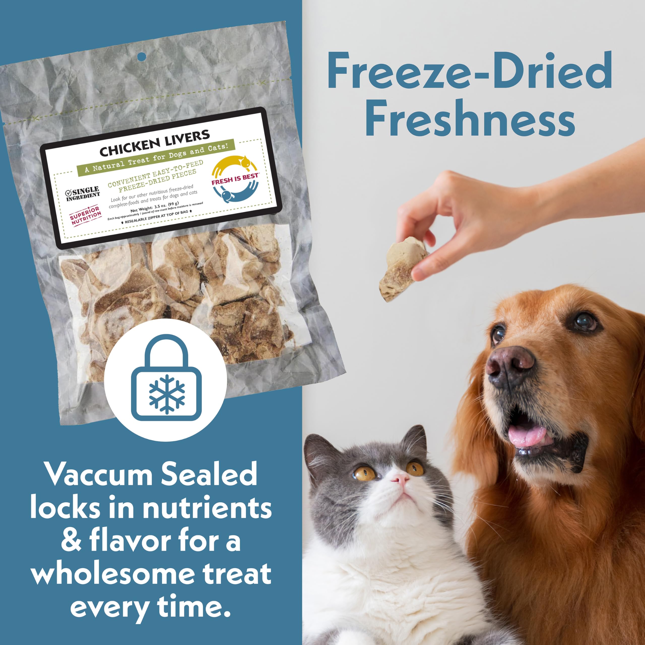 Fresh Is Best Freeze Dried Dog Treats - Raw Freeze Dried Chicken Breast for Dogs & Cats - Healthy Dog Training Treats in Resealable Zipper Bag - High-Protein Single Ingredient - Made in the USA