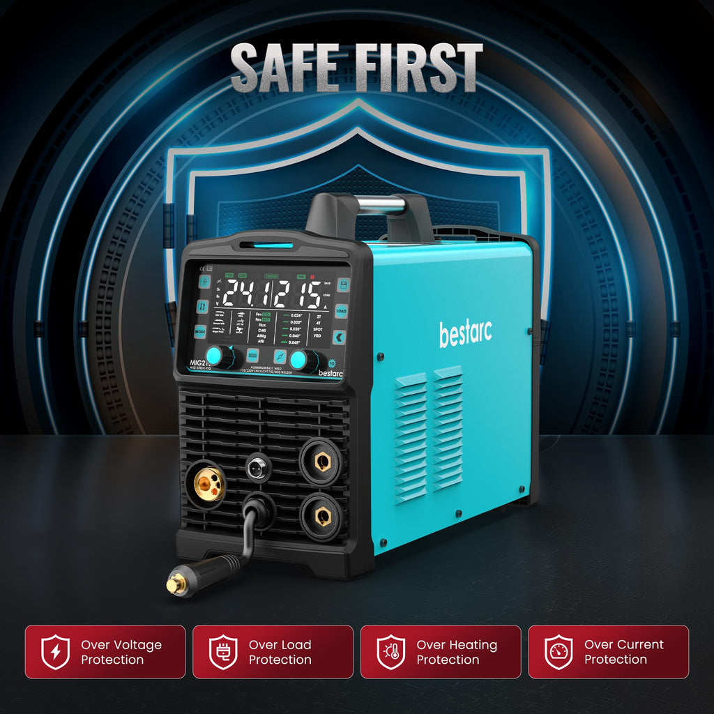 Bestarc 145A MIG Welder, 110V 220V 4 in 1 Gas/Flux Core MIG/Lift TIG/Stick Welder Machine, Large LED Display Welding Machine, IGBT Inverter Welder MIG145 Soild Gasless Synergy MIG Welder
