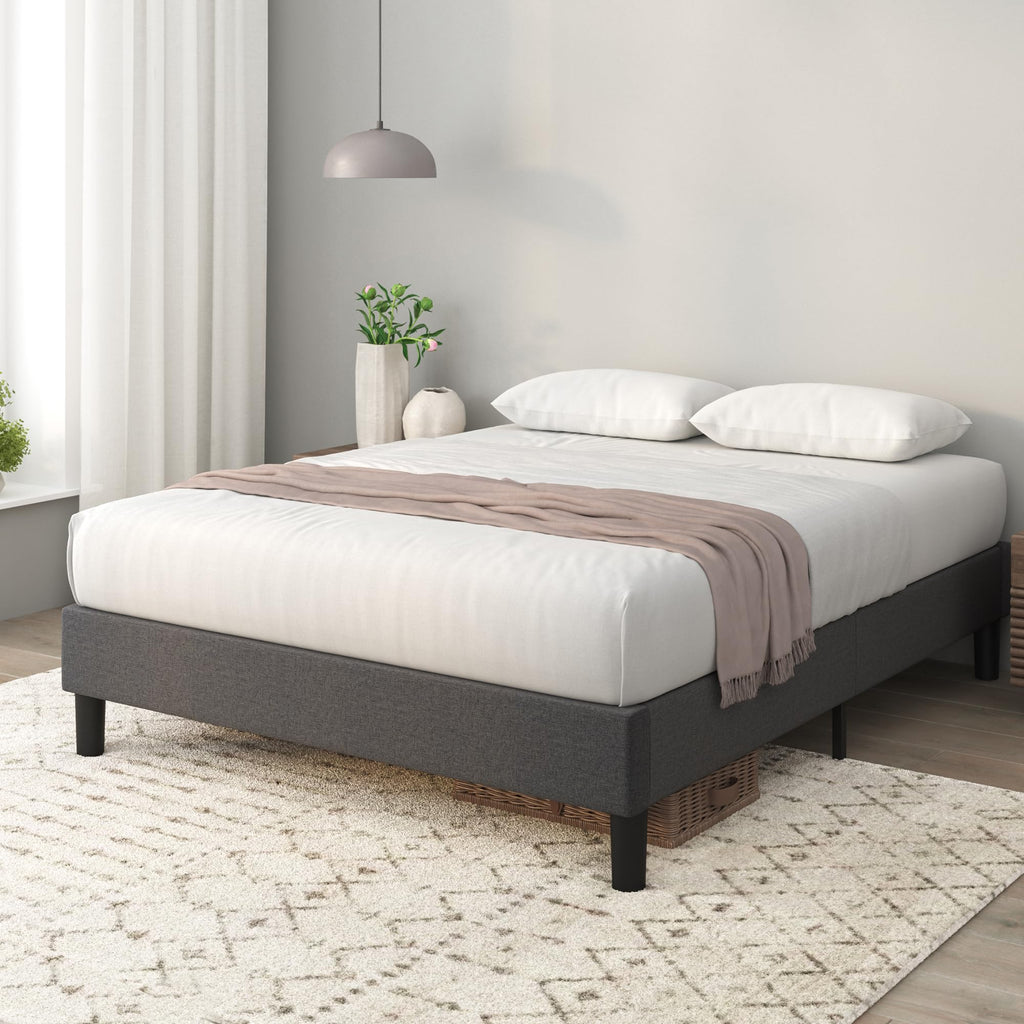 Zinus Curtis Upholstered Platform Bed Frame, Mattress Foundation, Wood Slat Support, No Box Spring Needed, Eco Friendly WonderBox (TM) Packaging, Dark Grey, Full