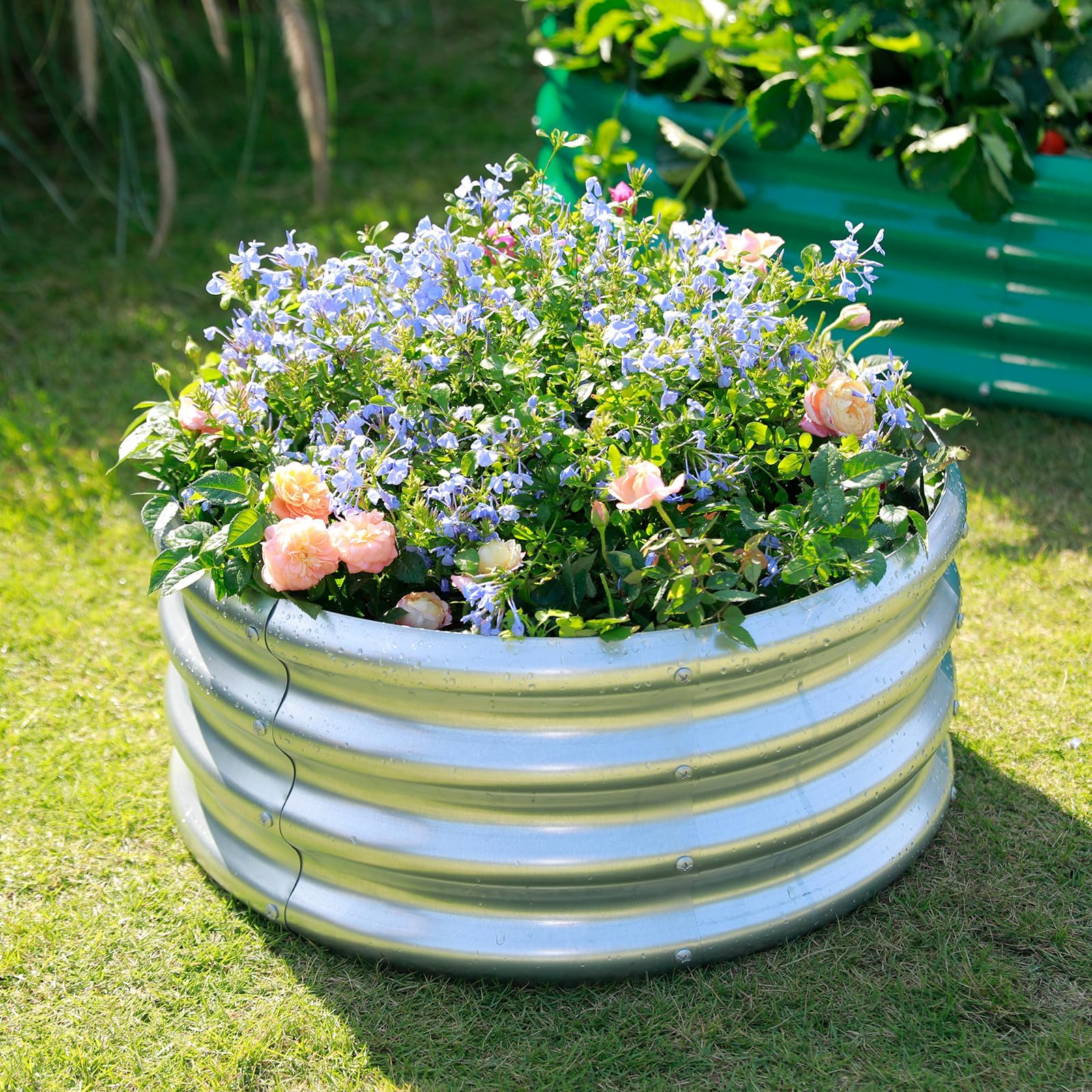 Land Guard Galvanized Raised Garden Bed Kit, Galvanized Planter Raised Garden Boxes Outdoor, Round Large Metal Raised Garden Beds for Vegetables ……