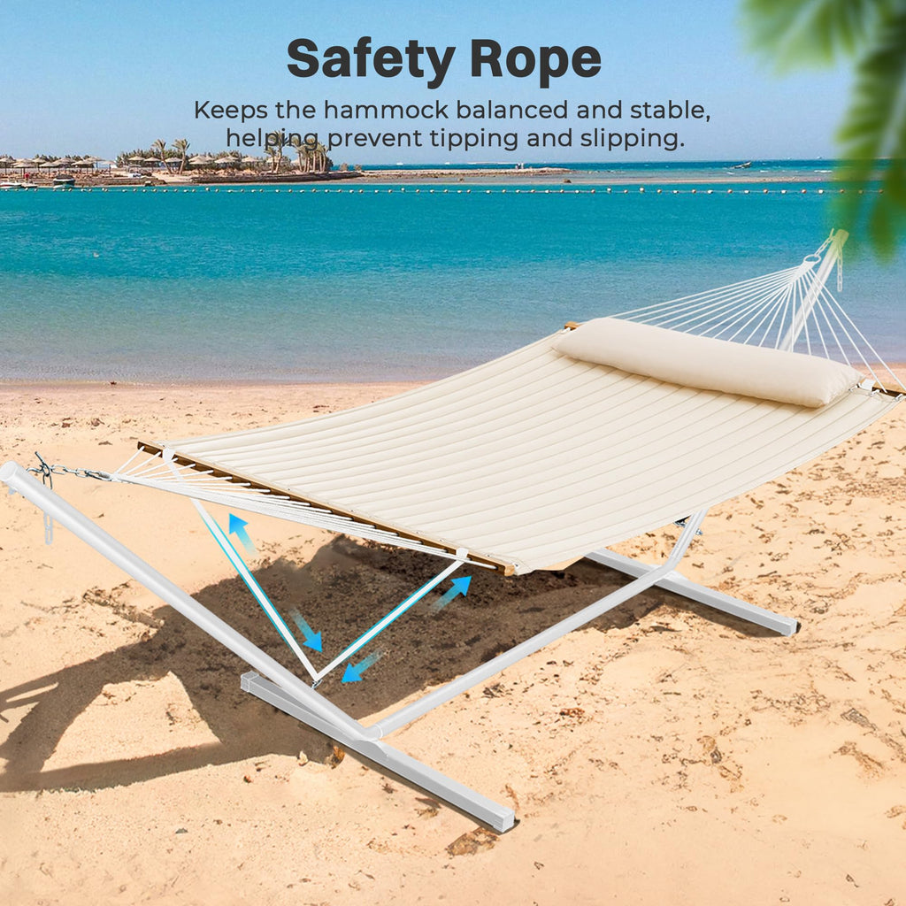 SUPERJARE Hammock with Stand, 2 Person Quilted Outdoor Hammock, Detachable Pillow & Bamboo Spreaders, Portable Hammock with Carrying Bag, Heavy Duty Stand, Perfect for Outside, Patio, Aqua Blue