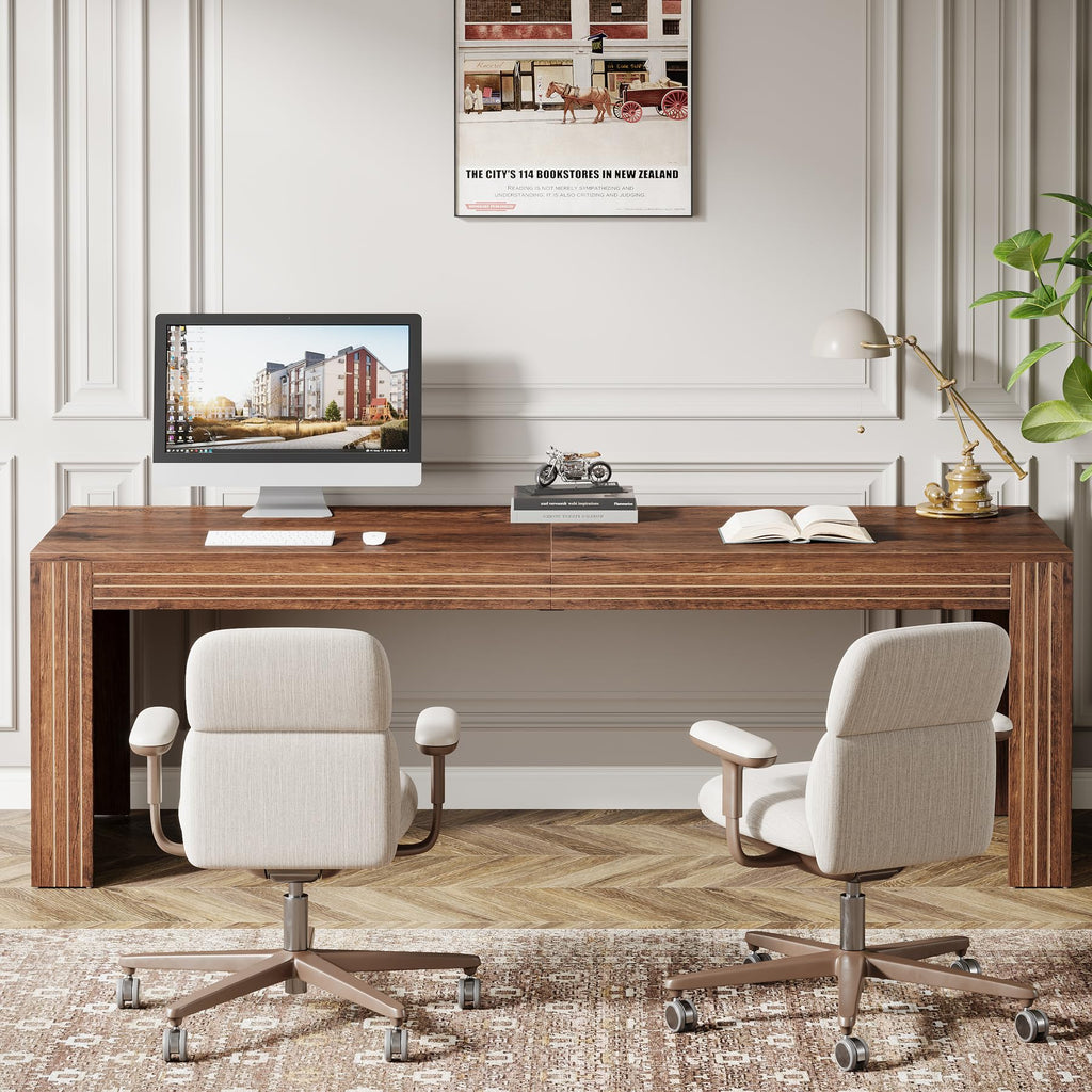 Tribesigns 79-Inch Extra Long Desk, Two Person Double Desk for Home Office, Wooden Long Computer Desk Writing Table for Office, Coffee Brown