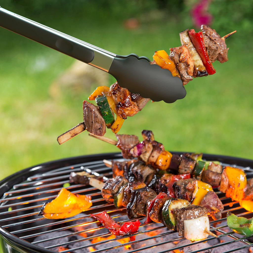 Tribal Cooking Kitchen Tongs with Silicone Tips - Stainless Steel tongs for cooking - 9" and 12" Tongs With Silicone Rubber Non Slip Grips, Heat Resistant Metal Tongs.